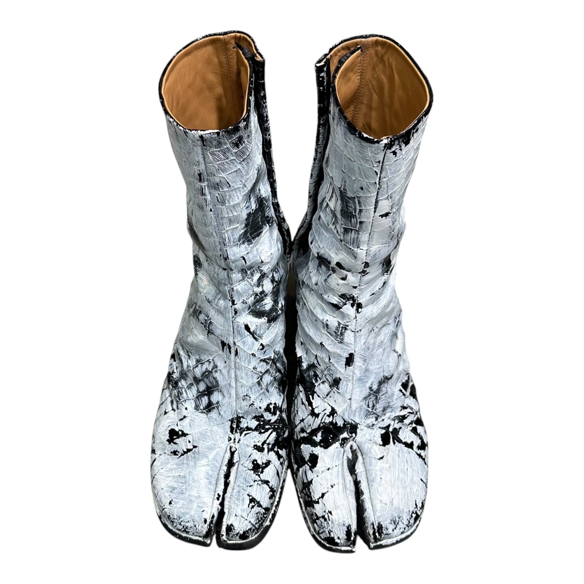 MAISON MARGIELA(メゾンマルジェラ) 21AW TABI BOOTS - Crocodile Embossed Leather Bianquet 足袋 ブーツ クロコ 型押し レザー ペンキ S57WU0132 43(27.5cm程度) ホワイト×ブラック