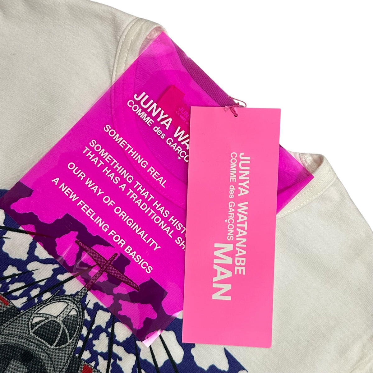 COMME des GARCONS JUNYA WATANABE MAN PINK(コムデギャルソンジュンヤワタナベマンピンク) 2004SS ”BISHI VASHI!” fighter jet 戦闘機 Tシャツ UM-T004 表記無(S程度) ホワイト AD2003 00's ピチT