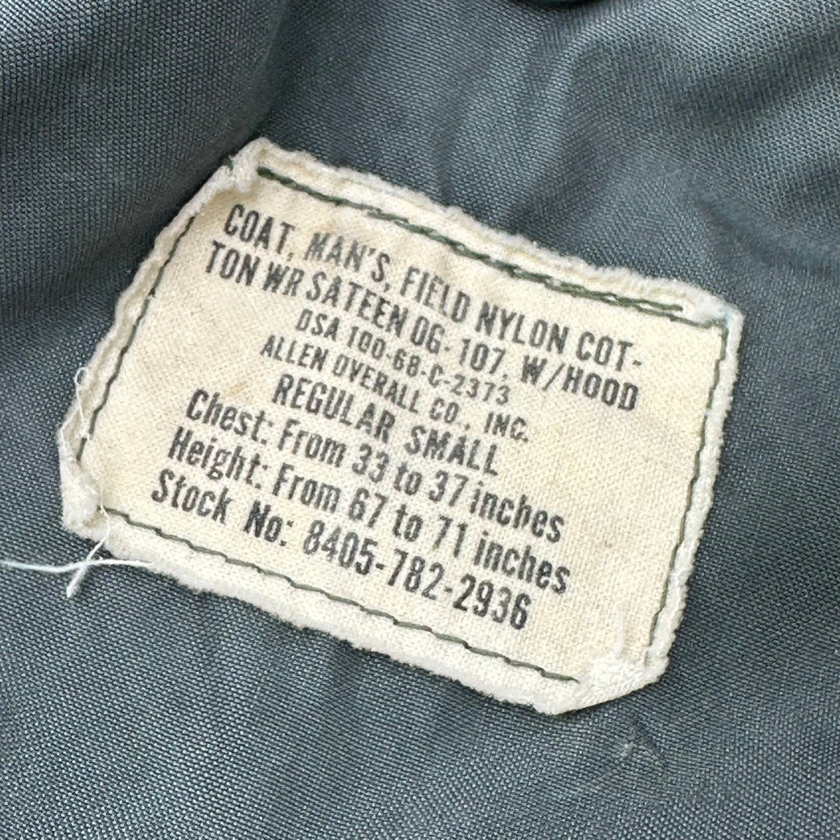 US ARMY(アメリカ軍) 1968's M-65 COAT, COLD WEATHER, FIELDフィールドジャケット 2ndモデル 8405-782-2936 REGULAR SMALL オリーブ 60年代 60's ヴィンテージ ミリタリー ワッペン