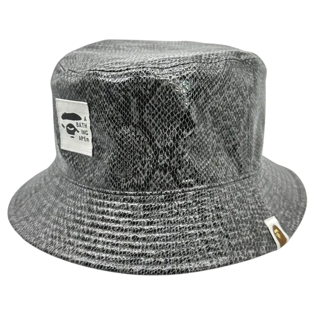 A BATHING APE(アベイシングエイプ) Logo Python Pattern Reversible Bucket Hat ロゴ パイソン柄 リバーシブル バケット ハット 001HTI801001M グレー×ブラック