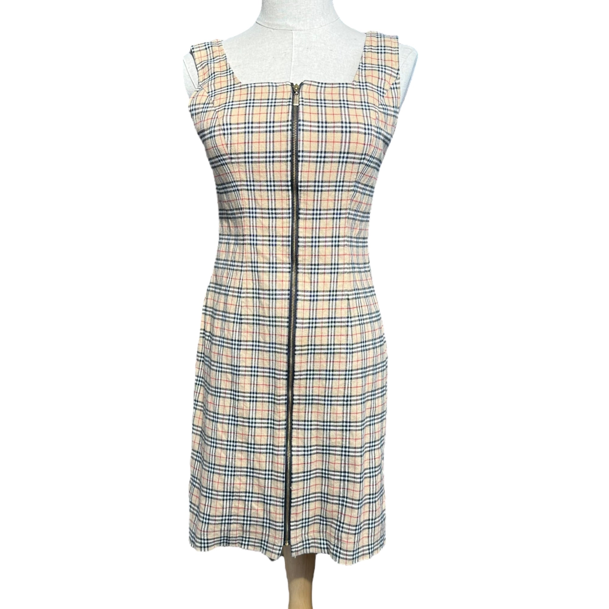 BURBERRY BLUE LABEL(バーバリーブルーレーベル) Center Zip Nova Check N/S Mini Dress センタージップ ノヴァ チェック ノースリーブ ミニ ワンピース FM532-114 38(M程度) ベージュ
