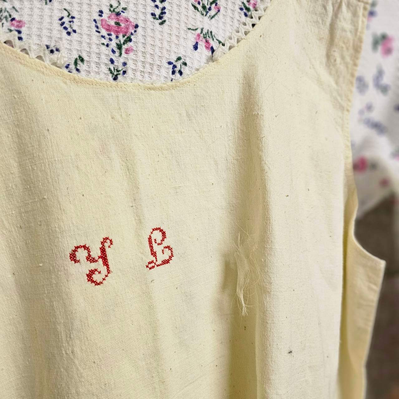 Euro Vintage(ヨーロッパヴィンテージ) Drawing_10'~20's french cotton camisole dress/フレンチコットンキャミソールワンピース 表記なし(Mサイズ程度) ベージュ