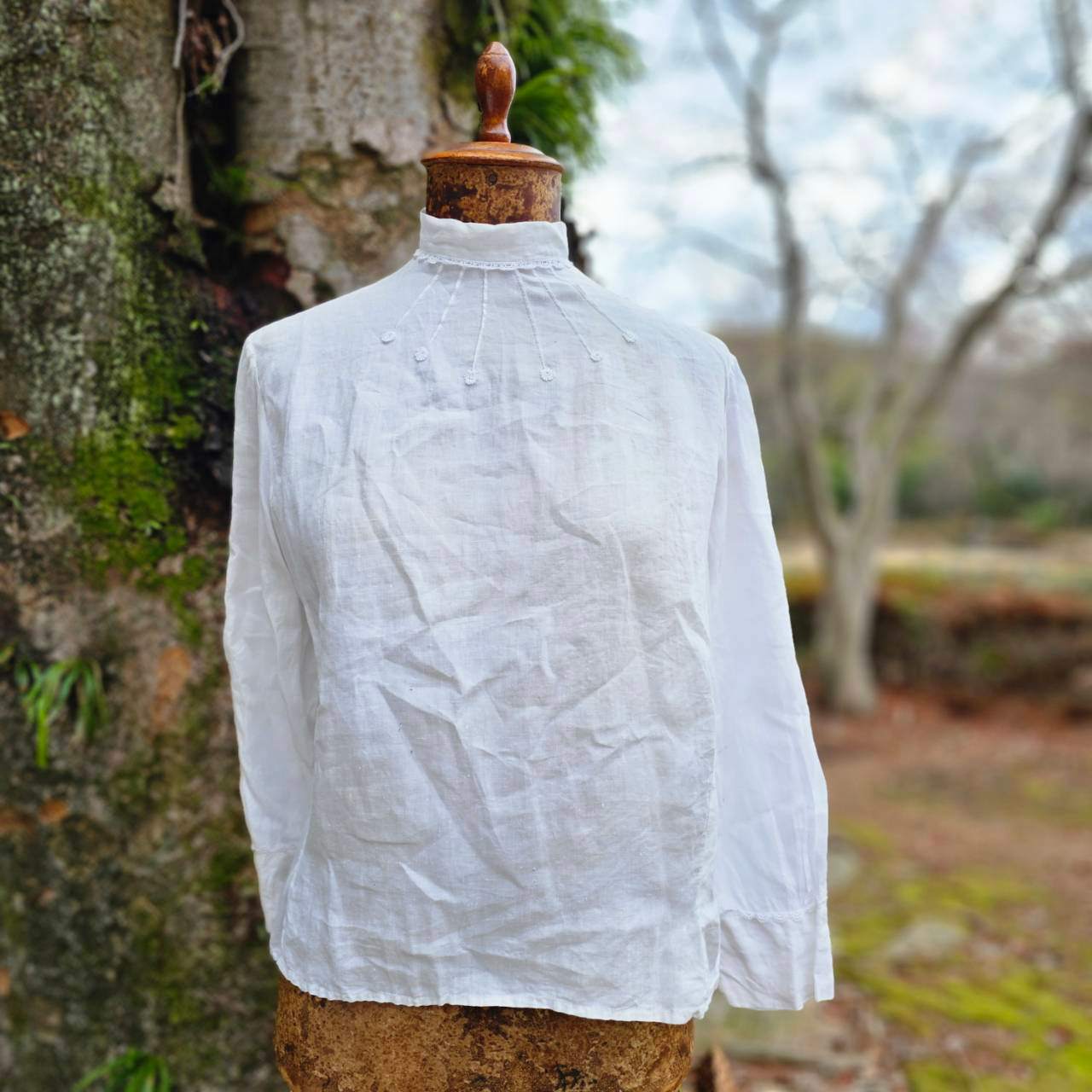 Euro vintage(ヨーロッパヴィンテージ) 30's~ Beams_standcollar lace blouse スタンドカラーレース付きブラウス 表記無し(M程度) ホワイト