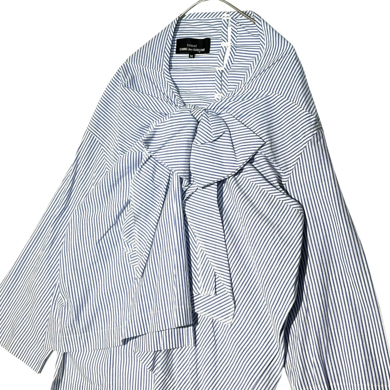tricot COMME des GARCONS(トリココムデギャルソン) 13AW Front Ribbon Design L/S Striped Blouse フロント リボン デザイン L/S ストライプ ブラウス TL-B022 M ホワイト×ブルー AD2013
