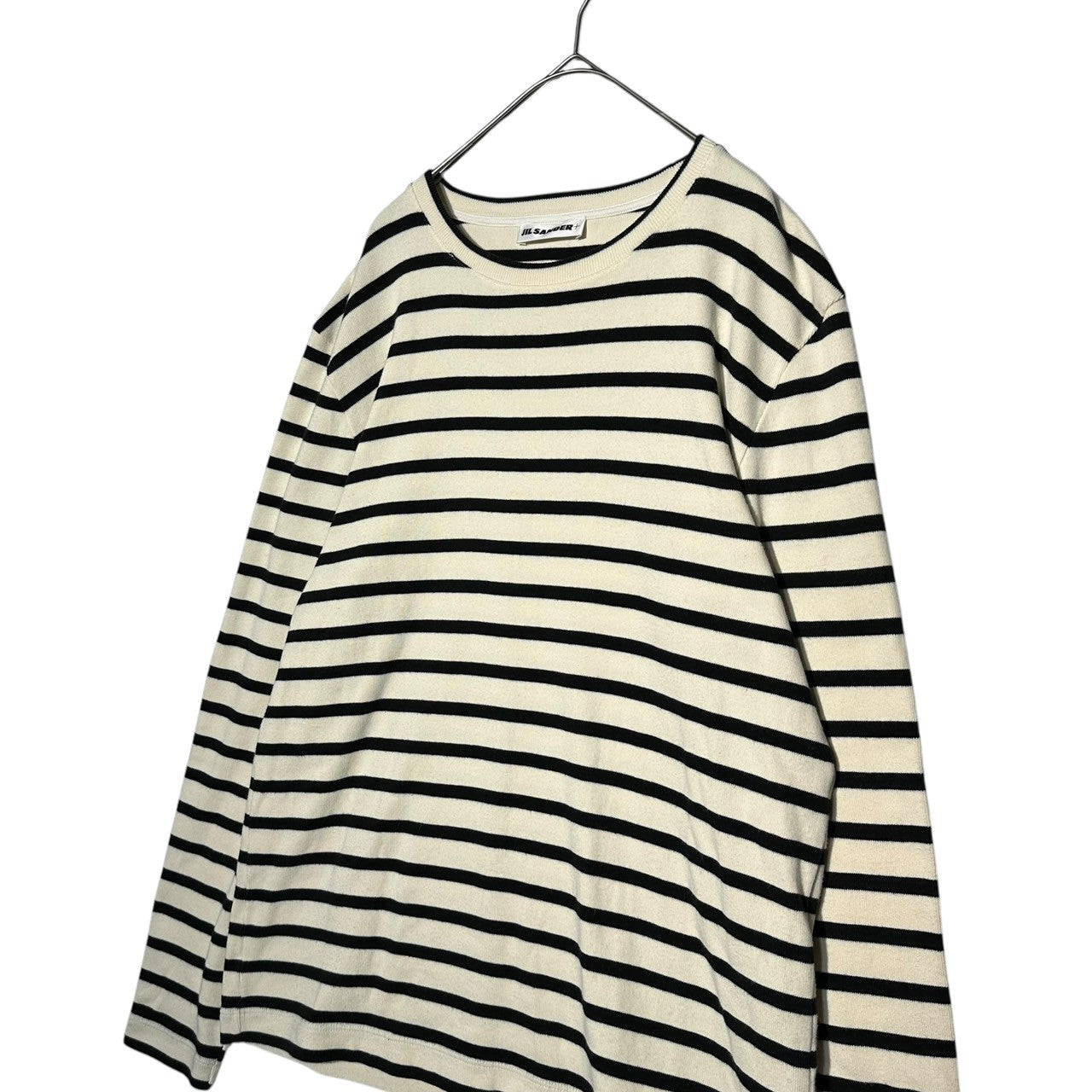 JIL SANDER+(ジルサンダープラス) 23SS Cotton Striped L/S TEE コットン 長袖 カットソー J47NH0002 S アイボリー×ブラック Tシャツ バスクシャツ ロゴ