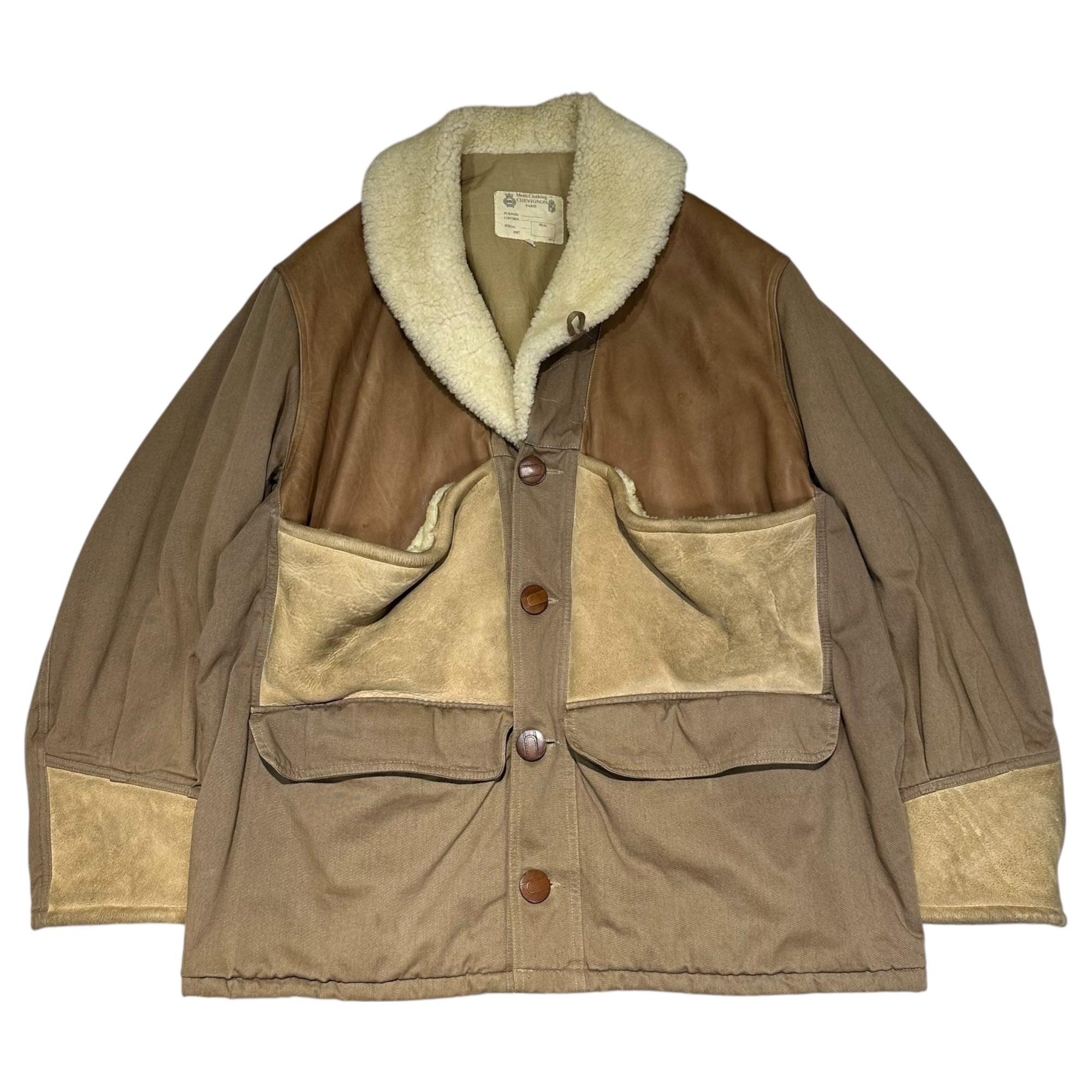 CHEVIGNON(シェビニオン) 80's FRANCE MADE VINTAGE SHEARLING JACKET ヴィンテージ シアーリング ジャケット XL ブラウン×ベージュ 80年代 1987年製 フランス製 ムートン レザー