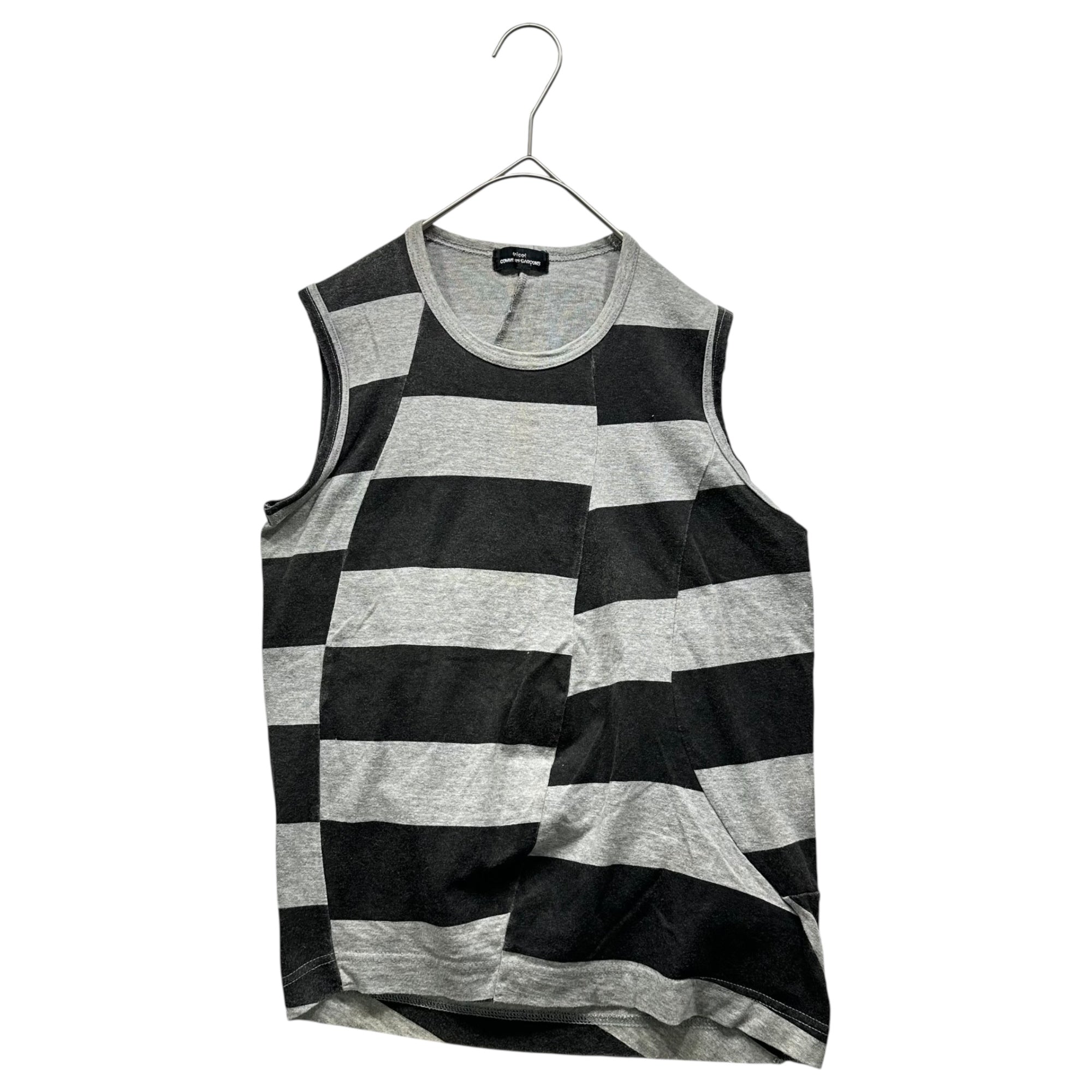 tricot COMME des GARCONS(トリココムデギャルソン) 02SS Asymmetrical striped sleeveless T-shirt アシンメトリー ボーダー ノースリーブ Tシャツ TF-T020 FREE グレー×ブラック AD2002