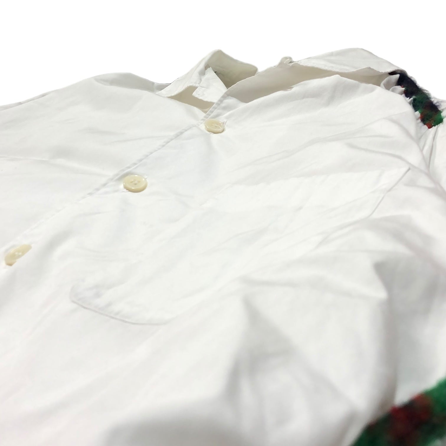 COMME des GARCONS HOMME(コムデギャルソンオム) 90's Different material piping L/S shirt ウール 縮絨 異素材 パイピング 長袖 シャツ 田中オム 表記消え(M程度) ホワイト 90年代 ヴィンテージ