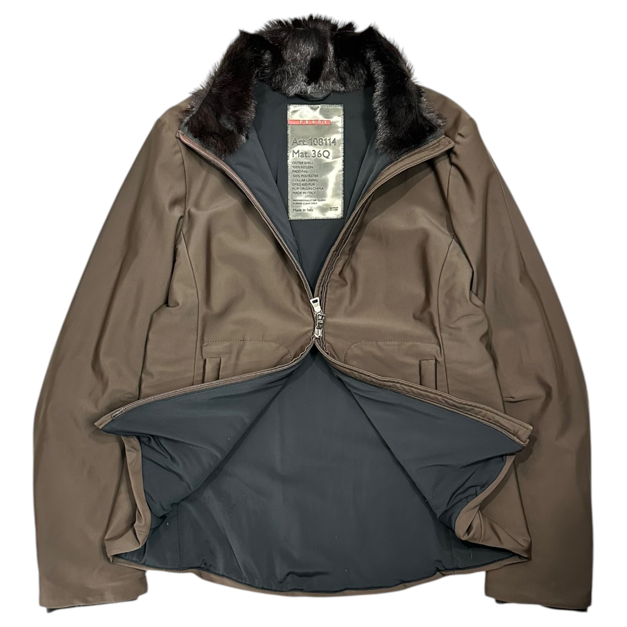 PRADA SPORT(プラダスポーツ) 1999FW Kid Fur Nylon Padded Jacket キッド ファー ナイロン 中綿 ジャケット Art. 108114 46 ブラウン×ブラック 90's 99AW アーカイブ