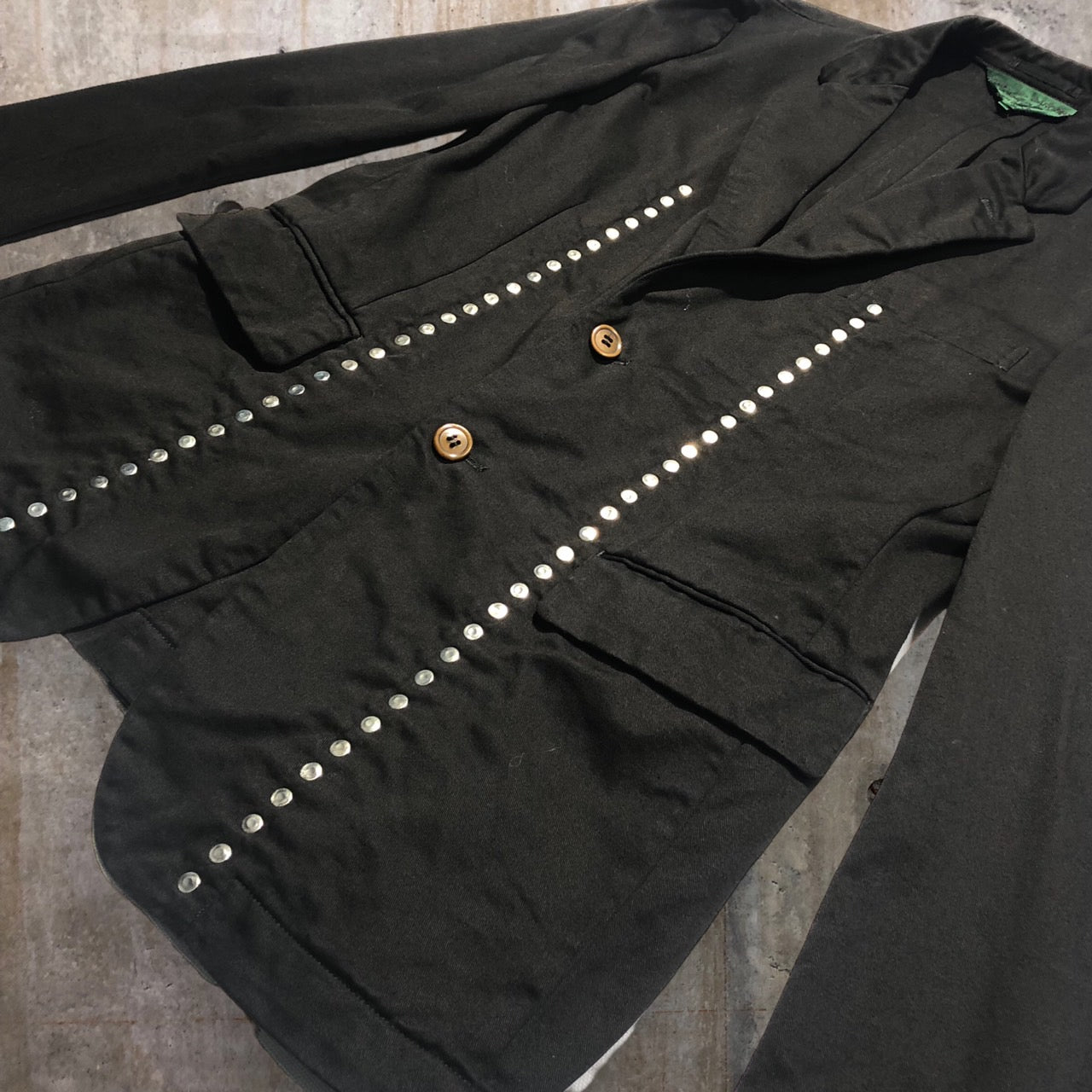 COMME des GARCONS HOMME PLUS EVER GREEN(コムデギャルソンオムプリュスエバーグリーン) 07SSラインスタッズコットンジャケット PS-J214 M ブラック AD2006 2000AW Docking Rock ドッキングロック期 復刻