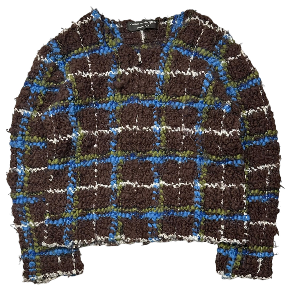 COMME des GARCONS HOMME PLUS(コムデギャルソンオムプリュス) 2004AW ”Lost Englishman” Checked Chunky-Gauge Wool Zip Knit Cardigan チェック ローゲージ ウール ジップ ニット カーディガン 表記無(M程度) ブラウン×ブルー×グリーン