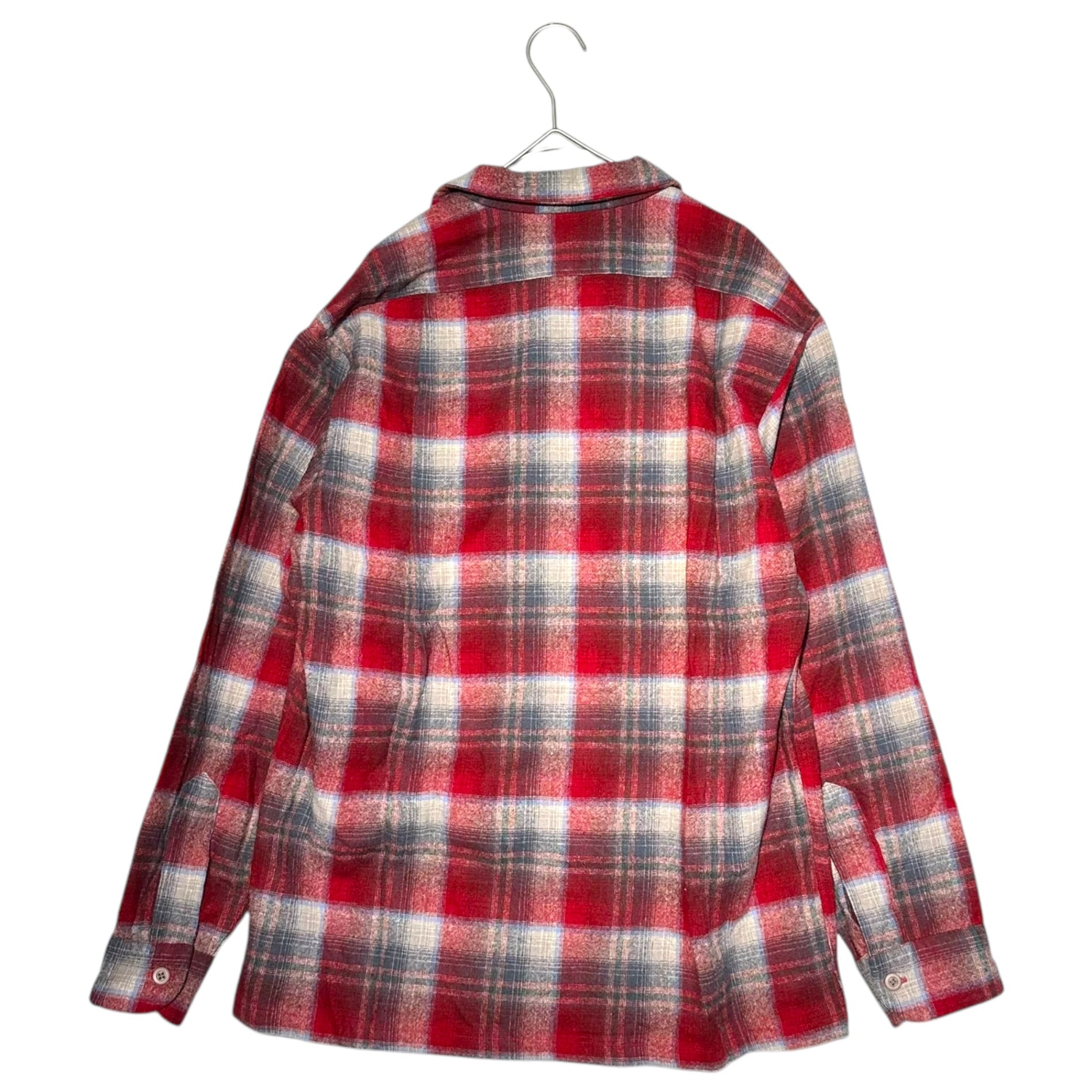 PENDLETON(ペンドルトン) 70's USA made Wool Check Flannel Shirt オープンカラー ウール チェック フランネル シャツ M レッド×グレー 70年代 ヴィンテージ 開襟