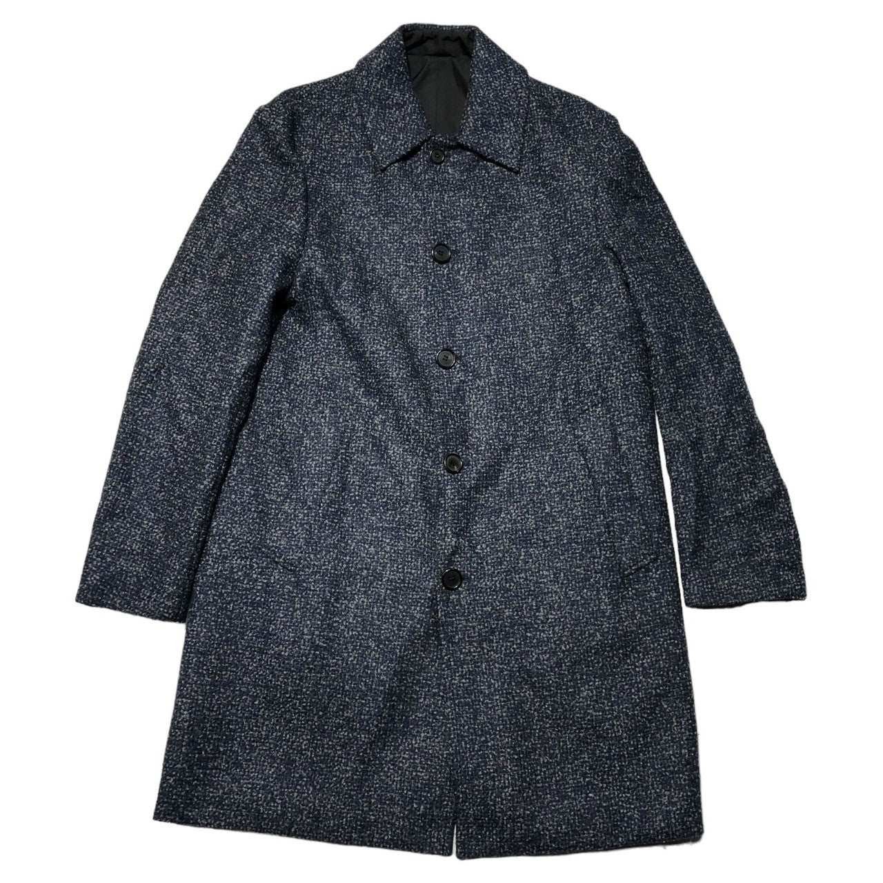 Aquascutum(アクアスキュータム) Reversible tweed wool nylon stainless steel collar coat リバーシブル ツイード ウール ナイロン ステンカラー コート 38(M程度) ネイビー×ブラック