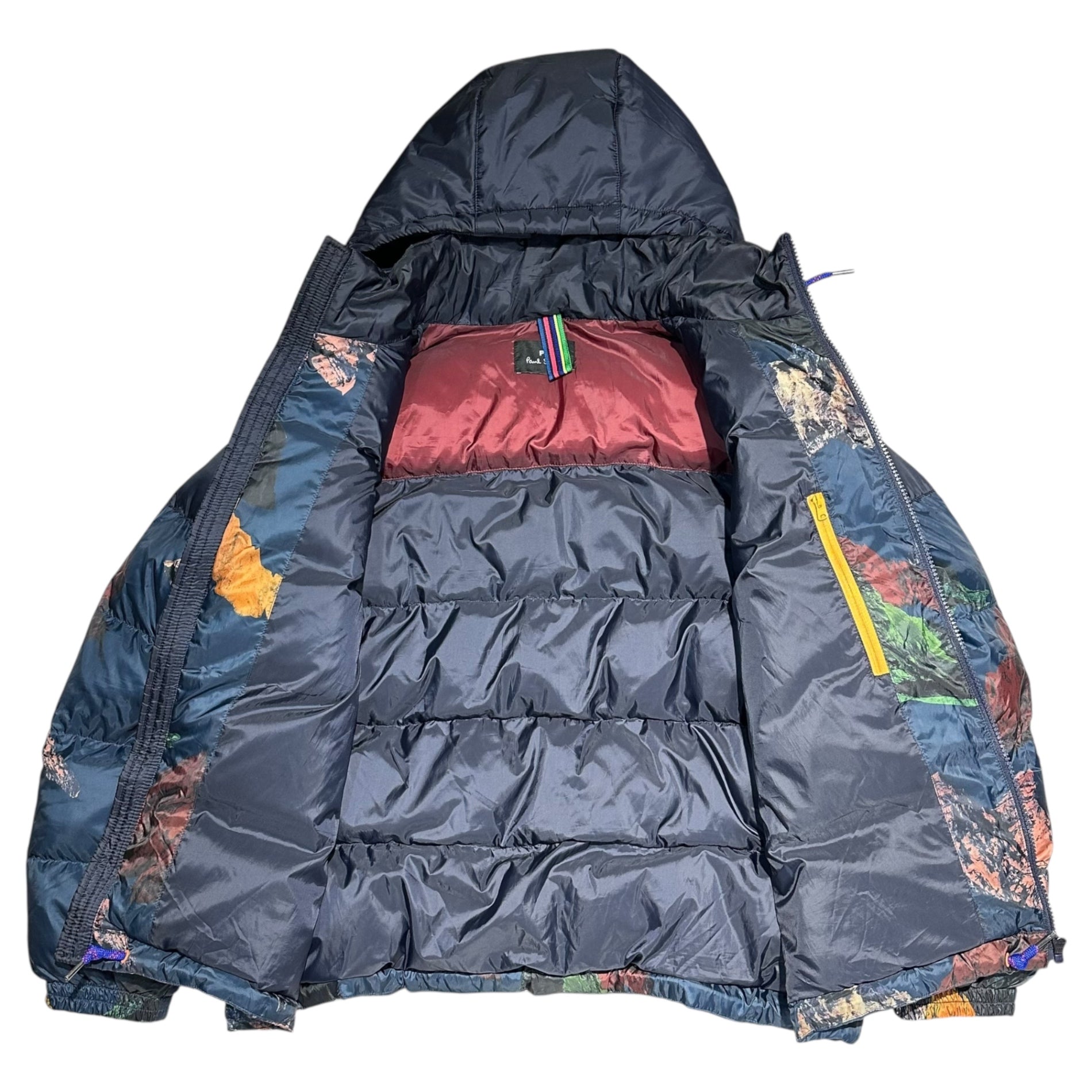 PAUL SMITH(ポールスミス) 20AW ”Into The Wild” Graphic Nylon Hooded Padded Jacket グラフィック ナイロン フーデット 中綿 ジャケット PY-99184*-77010 M ネイビー×ブラック Collage Mountain