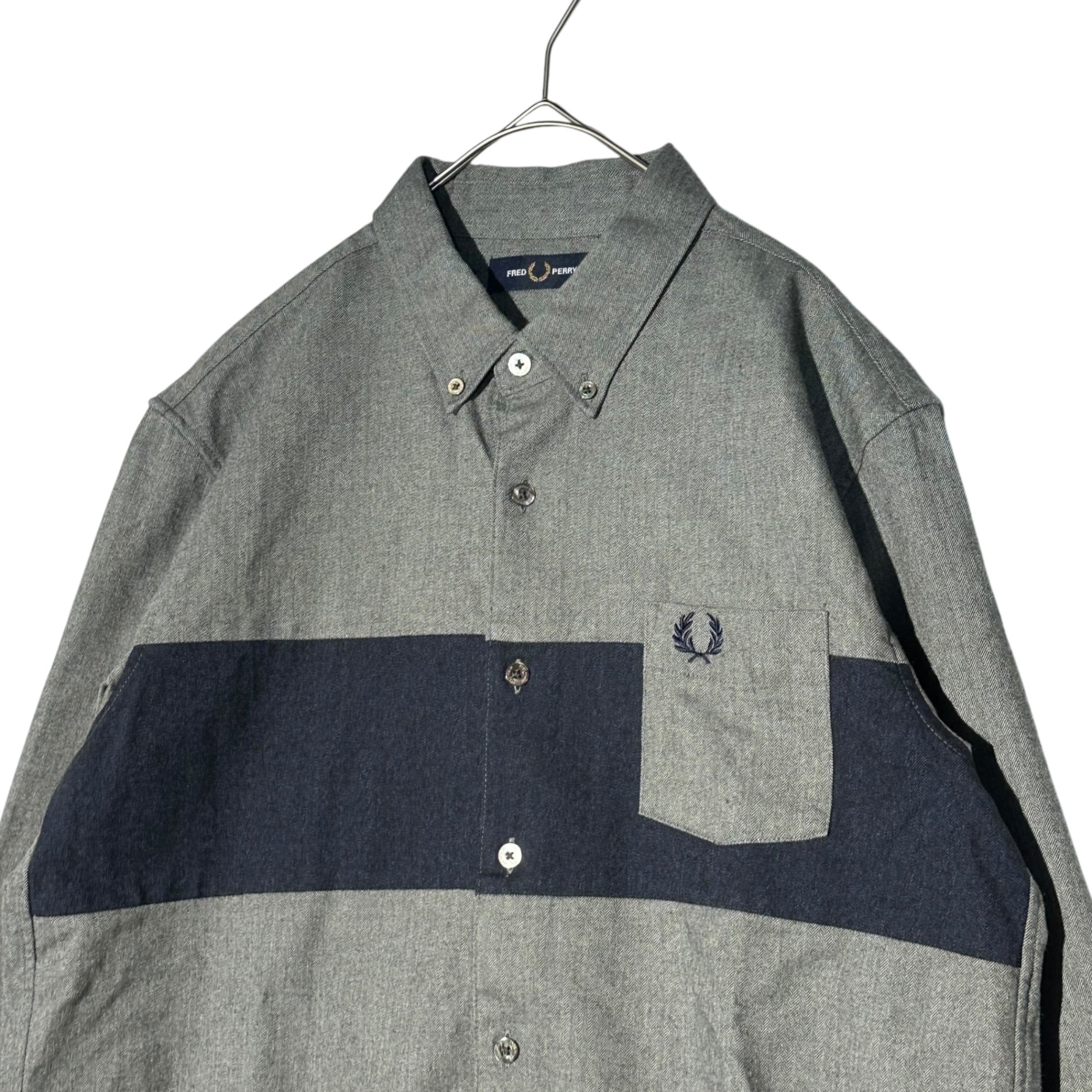 FRED PERRY(フレッドペリー) Brushed Panelled Shirt ブラッシュド パネルシャツ F4592 L グレー×ネイビー