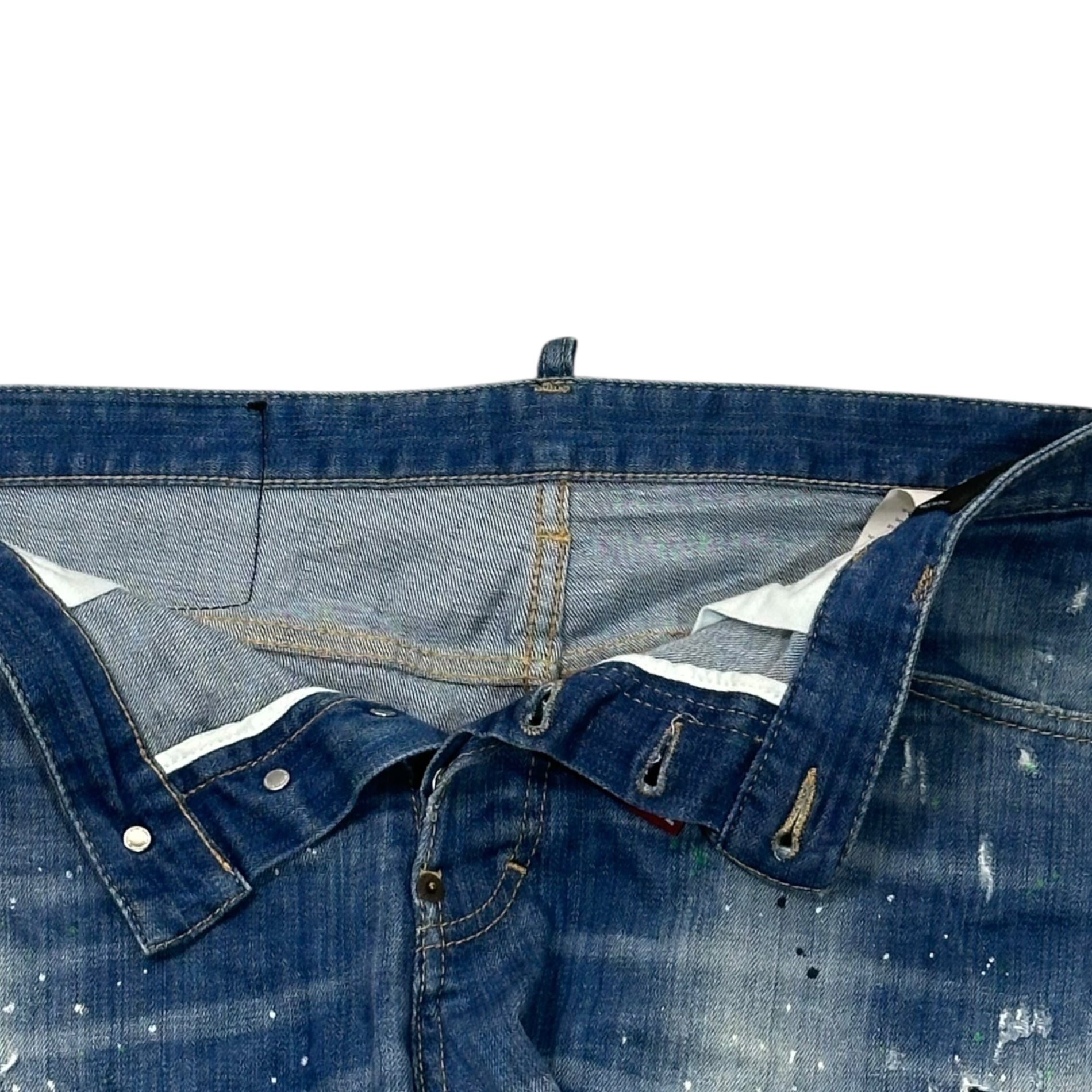 DSQUARED2(ディースクエアード) 19SS Squared Crotch Short スクエア クロッチ ショート S74MU0520 50(L程度) インディゴ デニム ハーフ パンツ ペンキ ダメージ加工 ショーツ