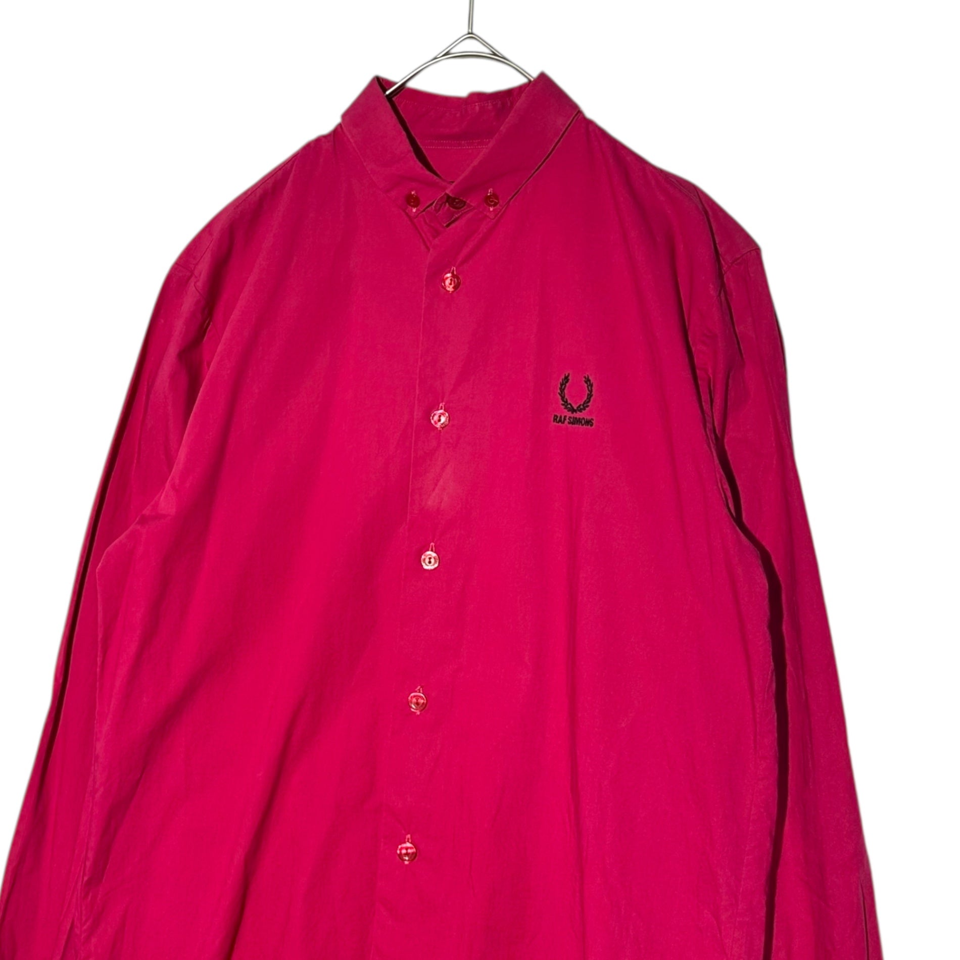 RAF SIMONS×FRED PERRY(ラフシモンズ×フレッドペリー) Logo Embroidered BD L/S Shirt ロゴ 刺繍 ボタンダウン 長袖 シャツ XS ピンク