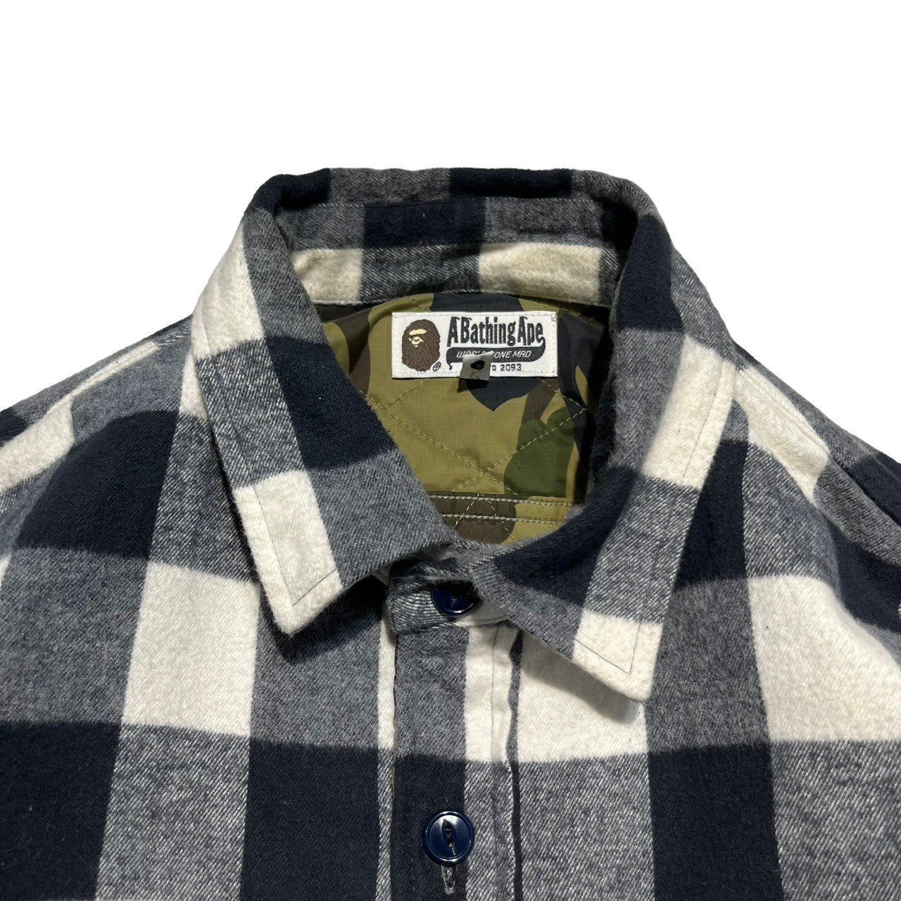 A BATHING APE(アベイシングエイプ) Block check flannel shirt with camouflage pattern inner padding カモフラ柄 インナー 中綿入り ブロックチェック ネルシャツ 001sh9801036 XXL ブラック×ホワイト