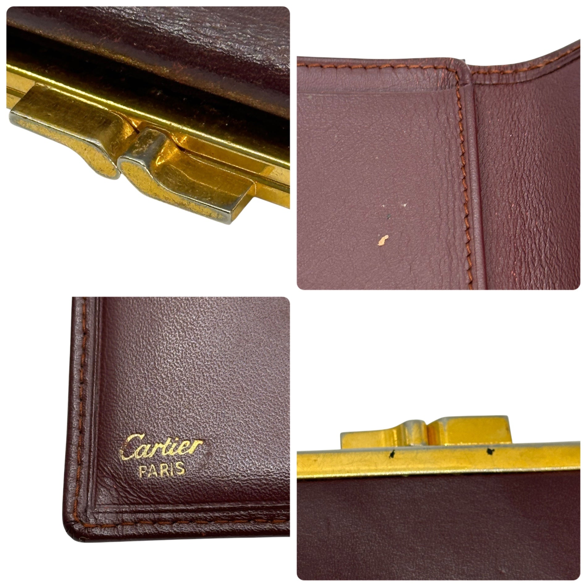Cartier(カルティエ) Foldable wallet with snap closure がま口 三つ折り 財布 ボルドー