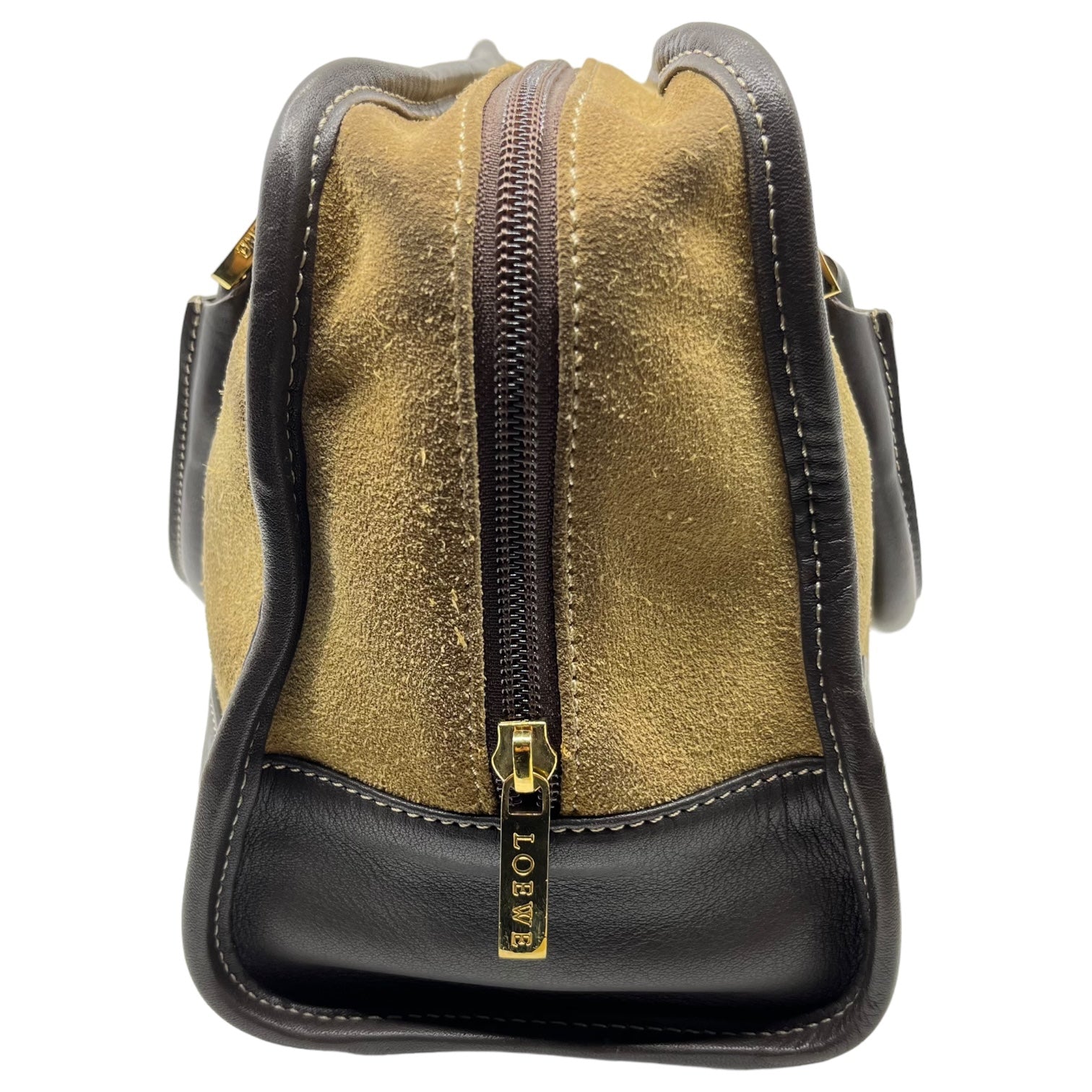 LOEWE(ロエベ) Amazona 28 Anagram Logo Suede Mini Boston Handbag アマソナ28 アナグラム ロゴ スウェード ミニ ボストン バッグ ベージュ×ブラウン OLD ヴィンテージ レザー 本革