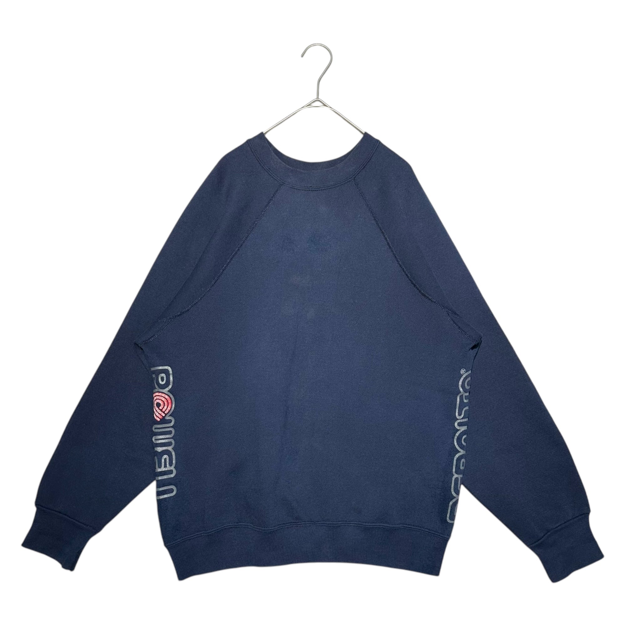 VINTAGE(ヴィンテージ) 80's vintage side print crew neck brushed lining sweatshirt 80年代 ヴィンテージ サイドプリント クルーネック 裏起毛 スウェット DISCUSボディ M ネイビー