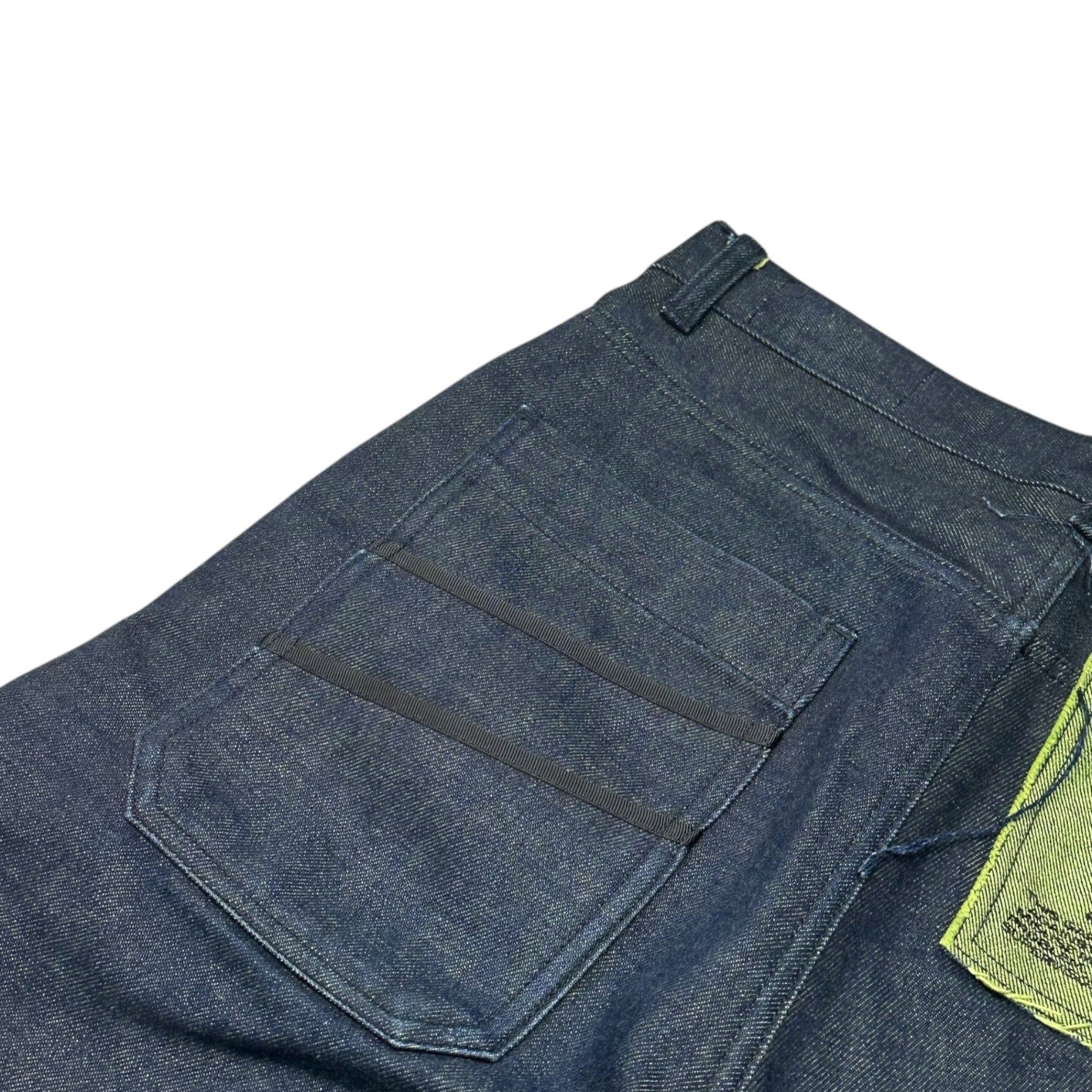 YUKI HASHIMOTO(ユウキハシモト) WORK DETAIL JEANS NAVY × GREEN ワークディテール ジーンズ デニム ロールアップ 201-01-0204 46(S~M程度) インディゴ