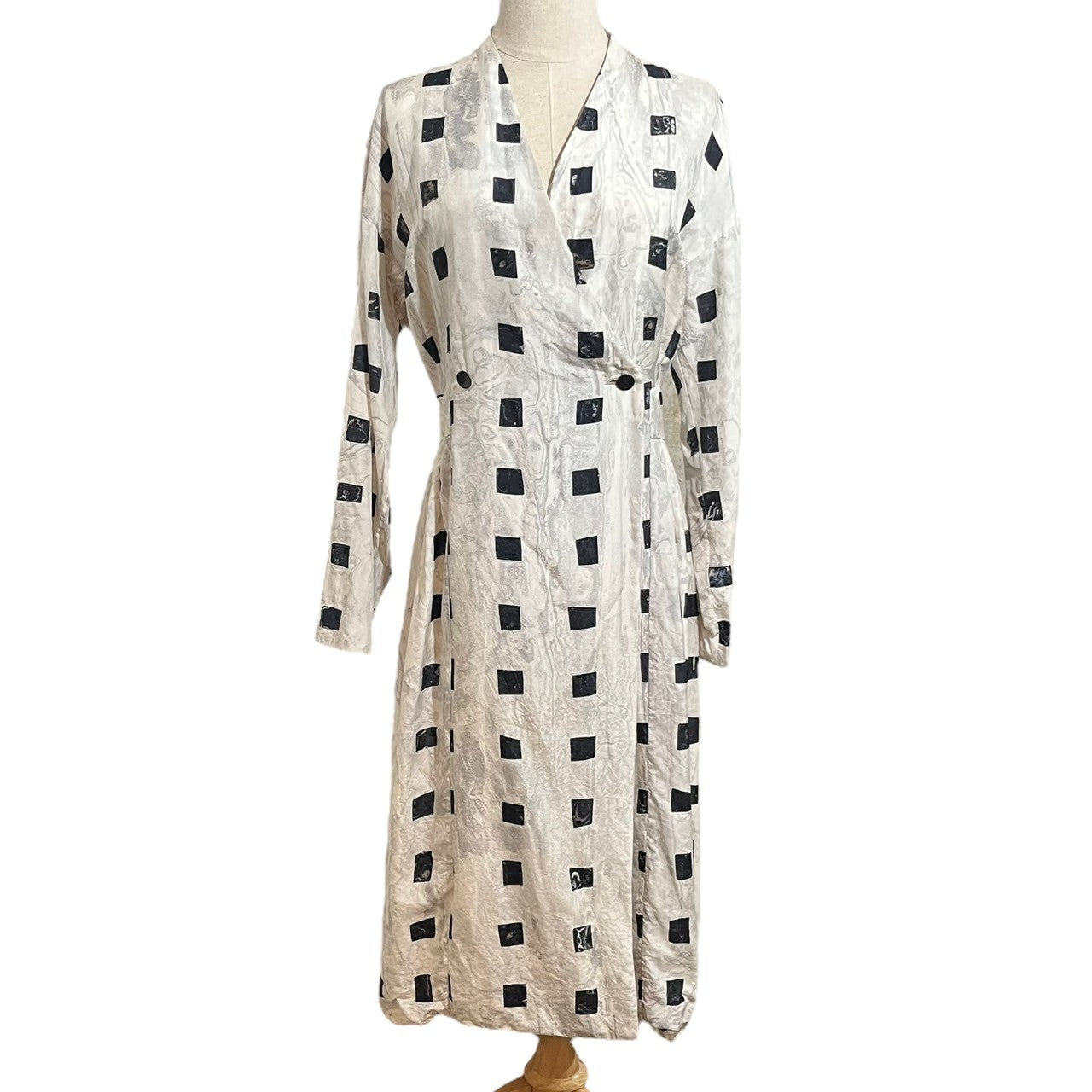 Haat(ハート) All-silk cachecoeur dress シルク 総柄 カシュクール ワンピース HA51FO544 2(M程度) ホワイト イッセイミヤケ