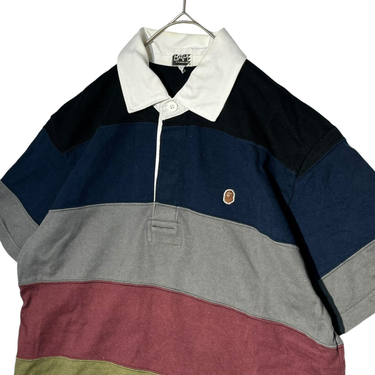 BAPE BY A BATHING APE(ベイプ バイ アベイシングエイプ) 00's Multi-color switching one-point logo polo shirt マルチカラー 切替 ワンポイントロゴ ポロシャツ L マルチカラー ボーダー