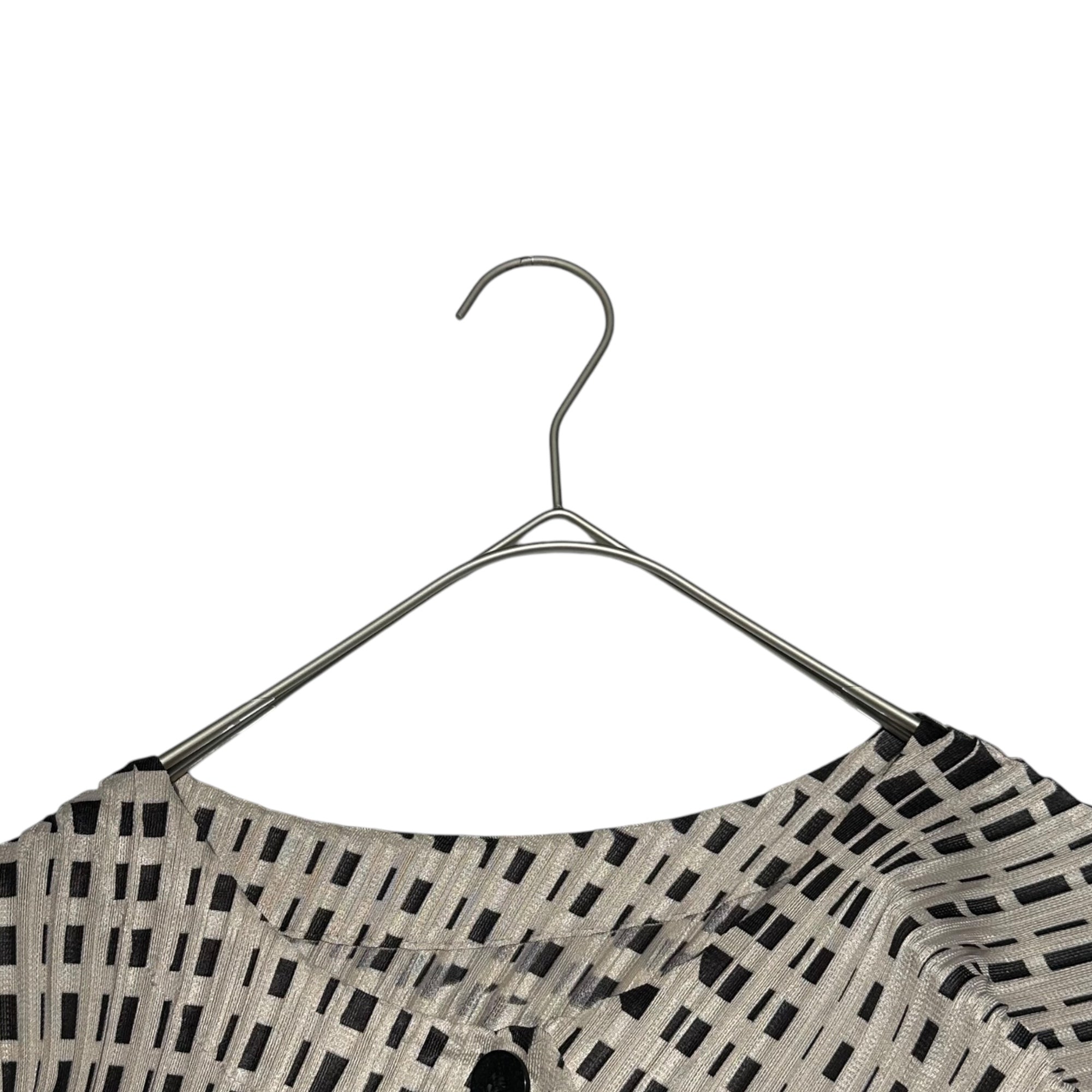 PLEATS PLEASE(プリーツプリーズ) Line print pleats collarless blouse ラインプリント プリーツ ノーカラー ブラウス PP71-J0553 3(L程度) ベージュ×オレンジ×ブラック