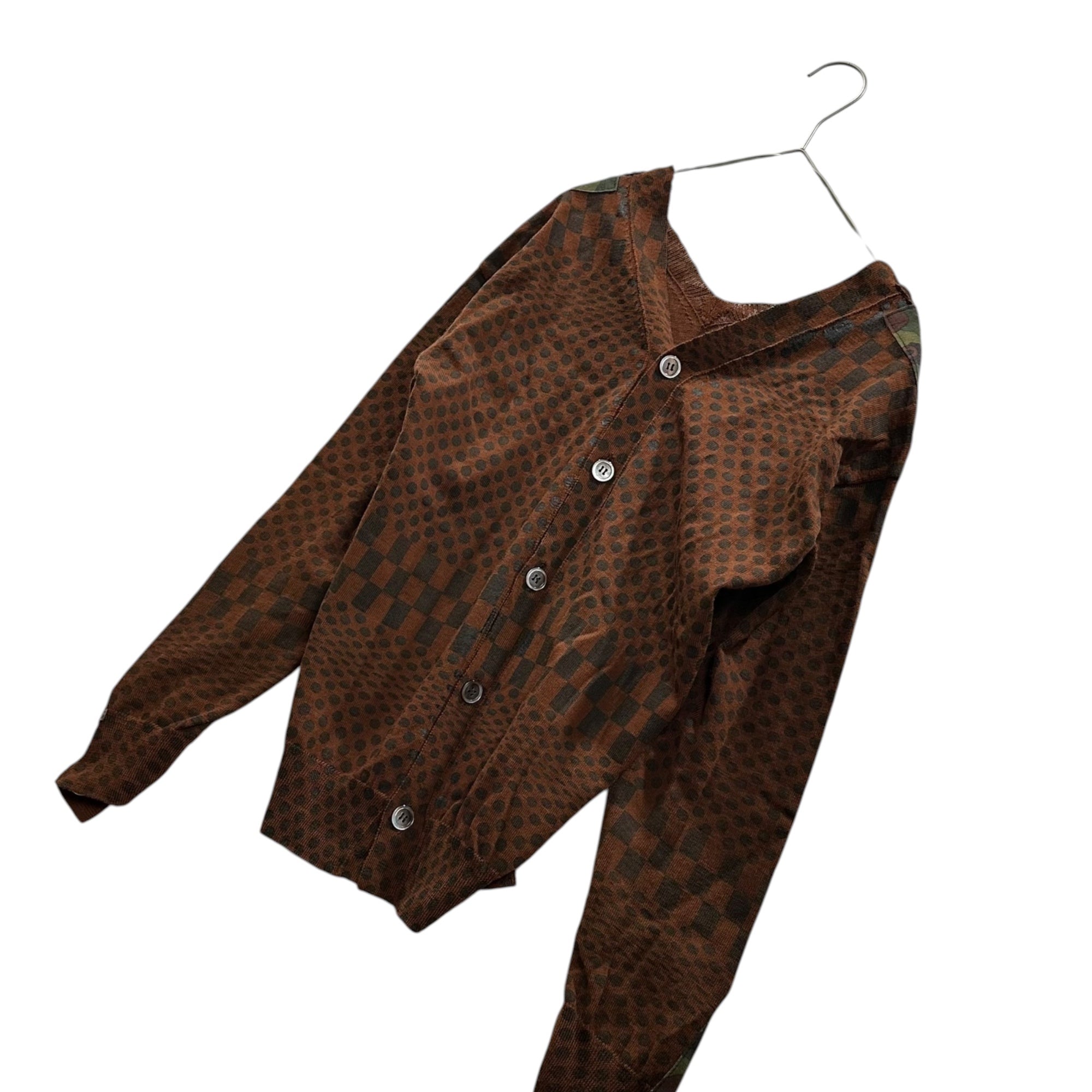 COMME des GARCONS(コムデギャルソン) 2000AW 2-Way All-Over Print Knit Cardigan 前後着用可能 総柄 ニット カーディガン GN-100040 FREE ブラウン×ブラック×カーキ AD2000 カモフラ切替