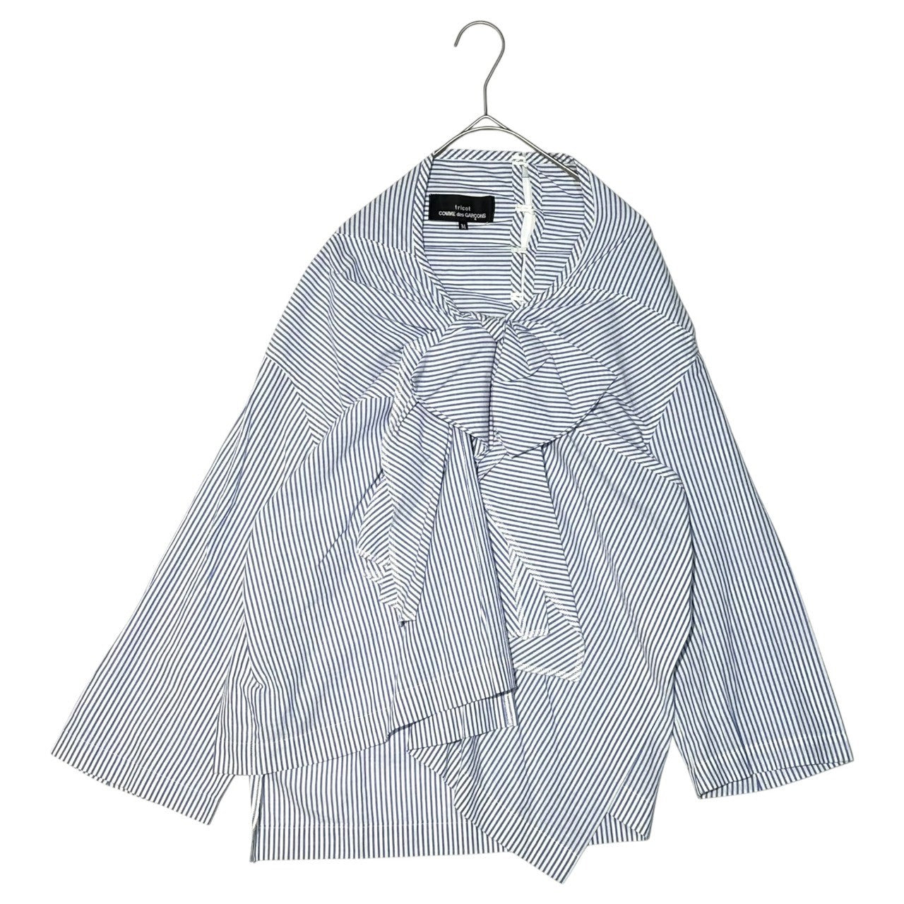 tricot COMME des GARCONS(トリココムデギャルソン) 13AW Front Ribbon Design L/S Striped Blouse フロント リボン デザイン L/S ストライプ ブラウス TL-B022 M ホワイト×ブルー AD2013