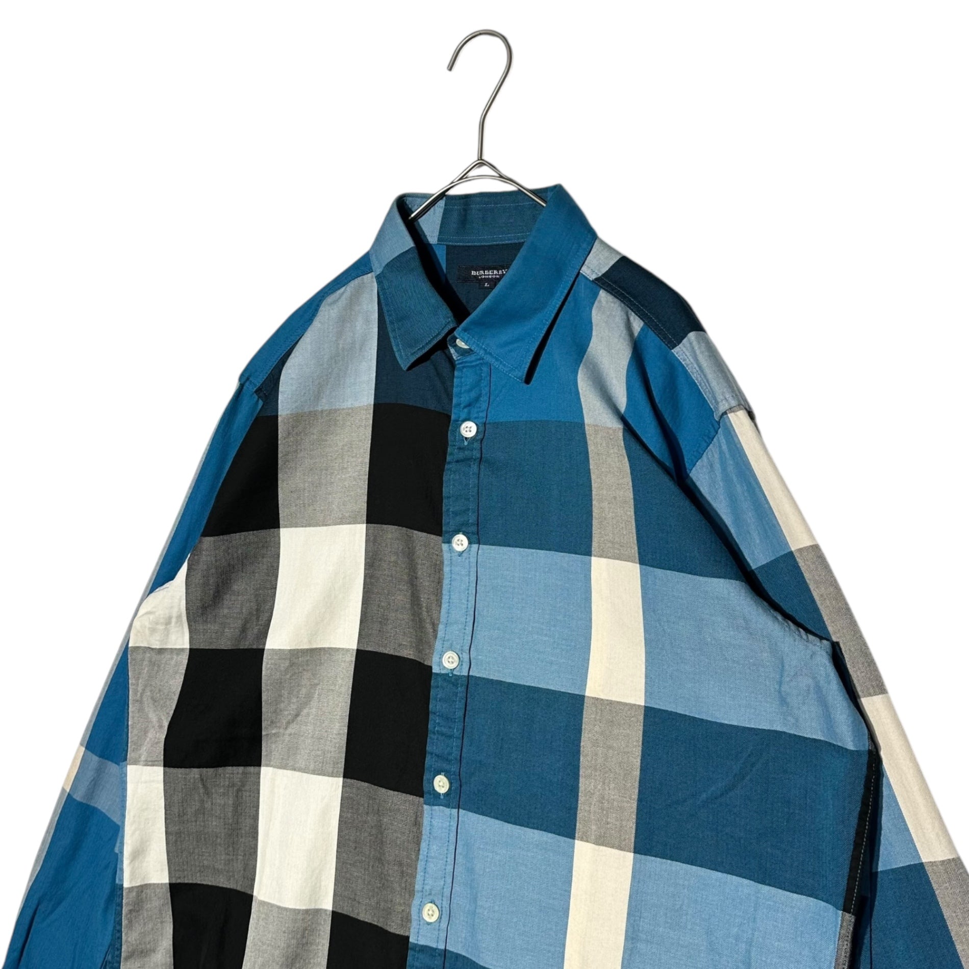 BURBERRY LONDON(バーバリーロンドン) Long Sleeve Regular Collar Check Shirt 長袖 レギュラーカラー チェック シャツ A1M56-302-23 L ブルー×ブラック×ホワイト