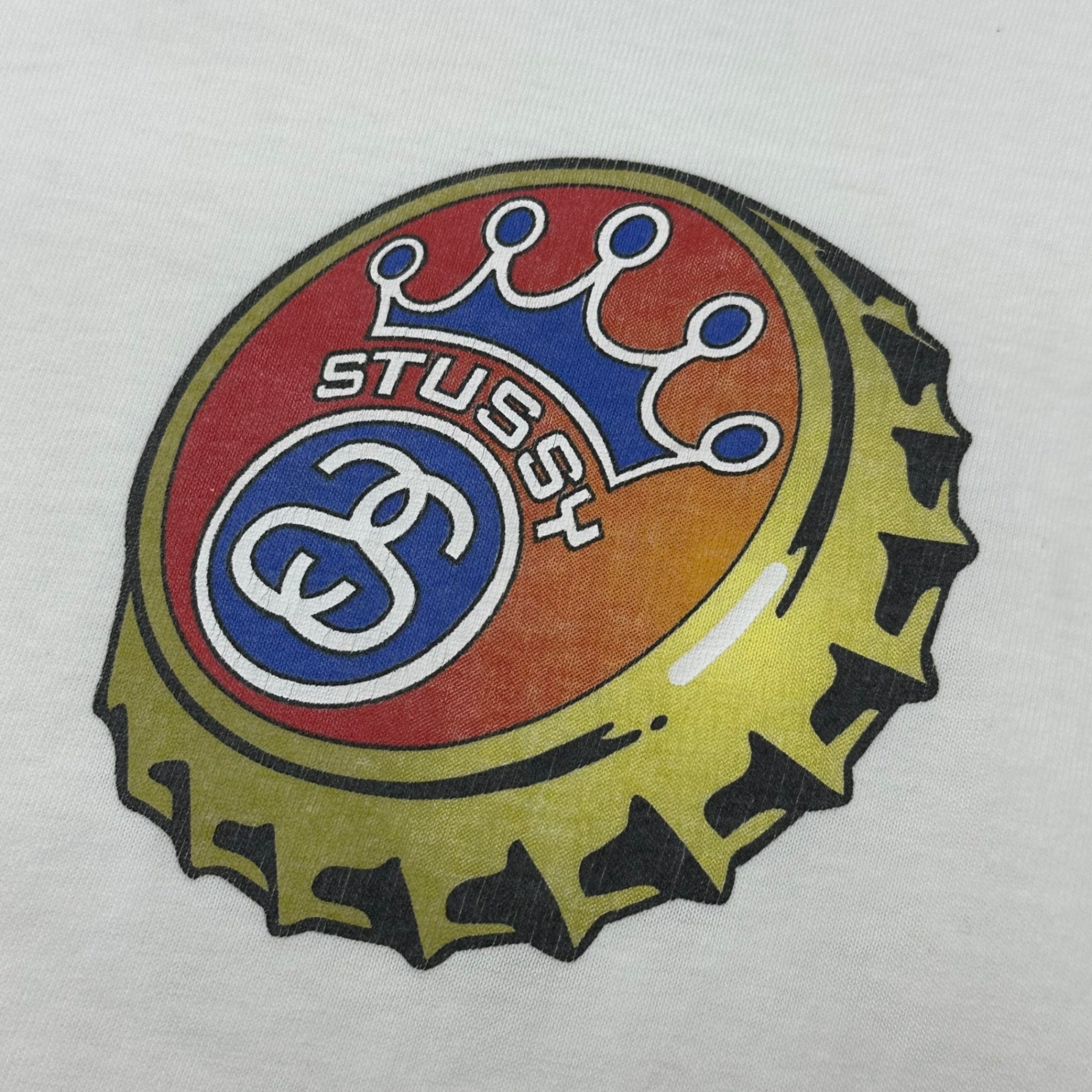 STUSSY(ステューシー) 90's USA made Bin lid logo graphic T-shirt ビン ふた ロゴ グラフィック Tシャツ L ホワイト 90年代 USA製 ヴィンテージ OLD
