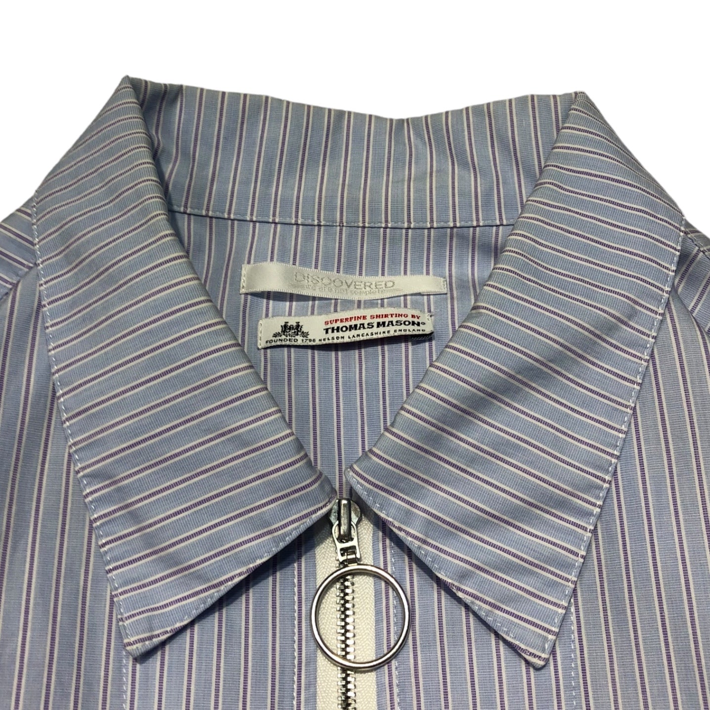 DISCOVERED(ディスカバード) 18SS Thomas Mason zip striped shirt ジップ ストライプ シャツ DC-SS18-SSH-01 1(S程度) スカイブルー シャツ ジャケット コラボ