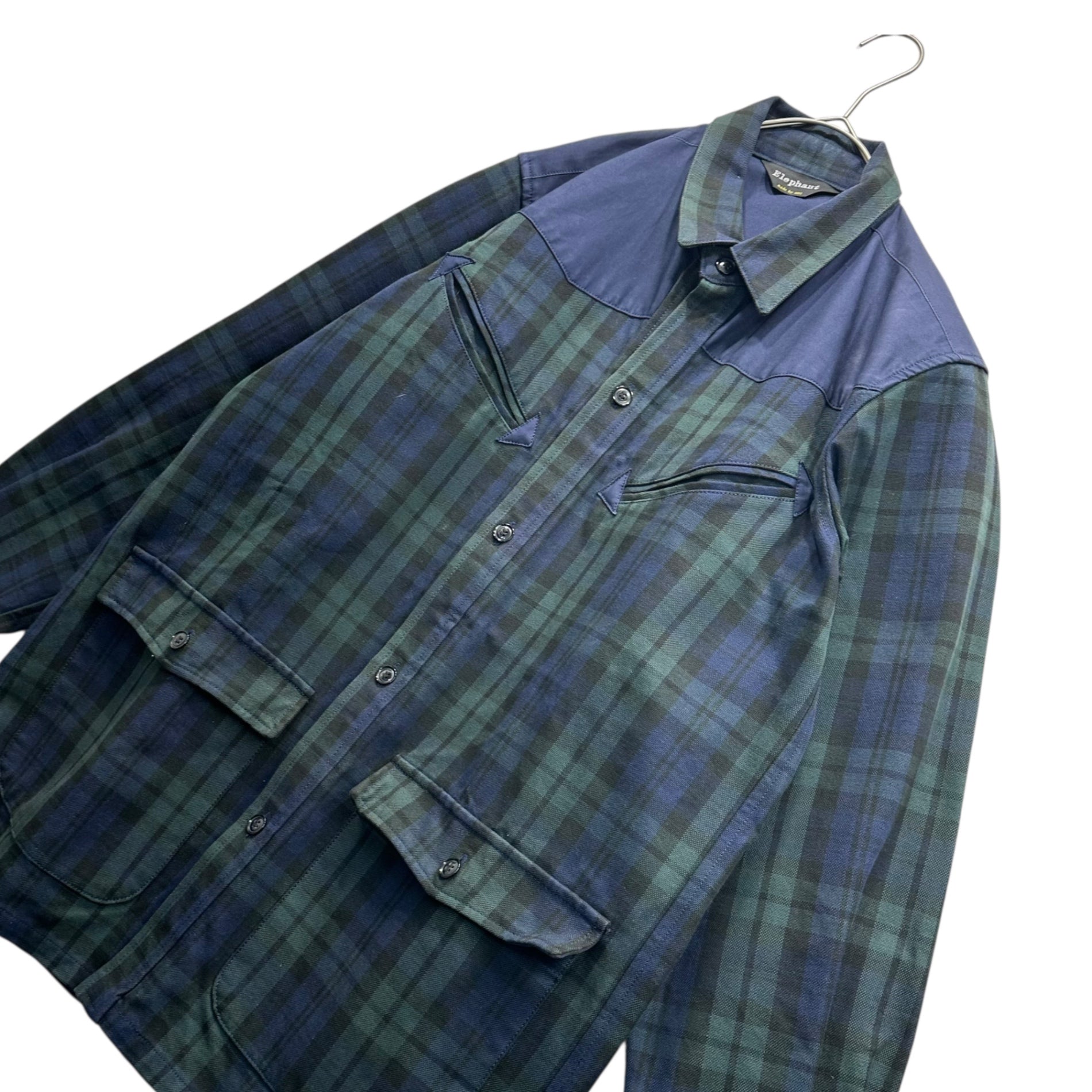 elephant(エレファント) 2003 ×GDC Tartan Check Western Shirt Jacket タータンチェック ウエスタン シャツ ジャケット M ネイビー×グリーン コラボ 映画 Gus Van Sant