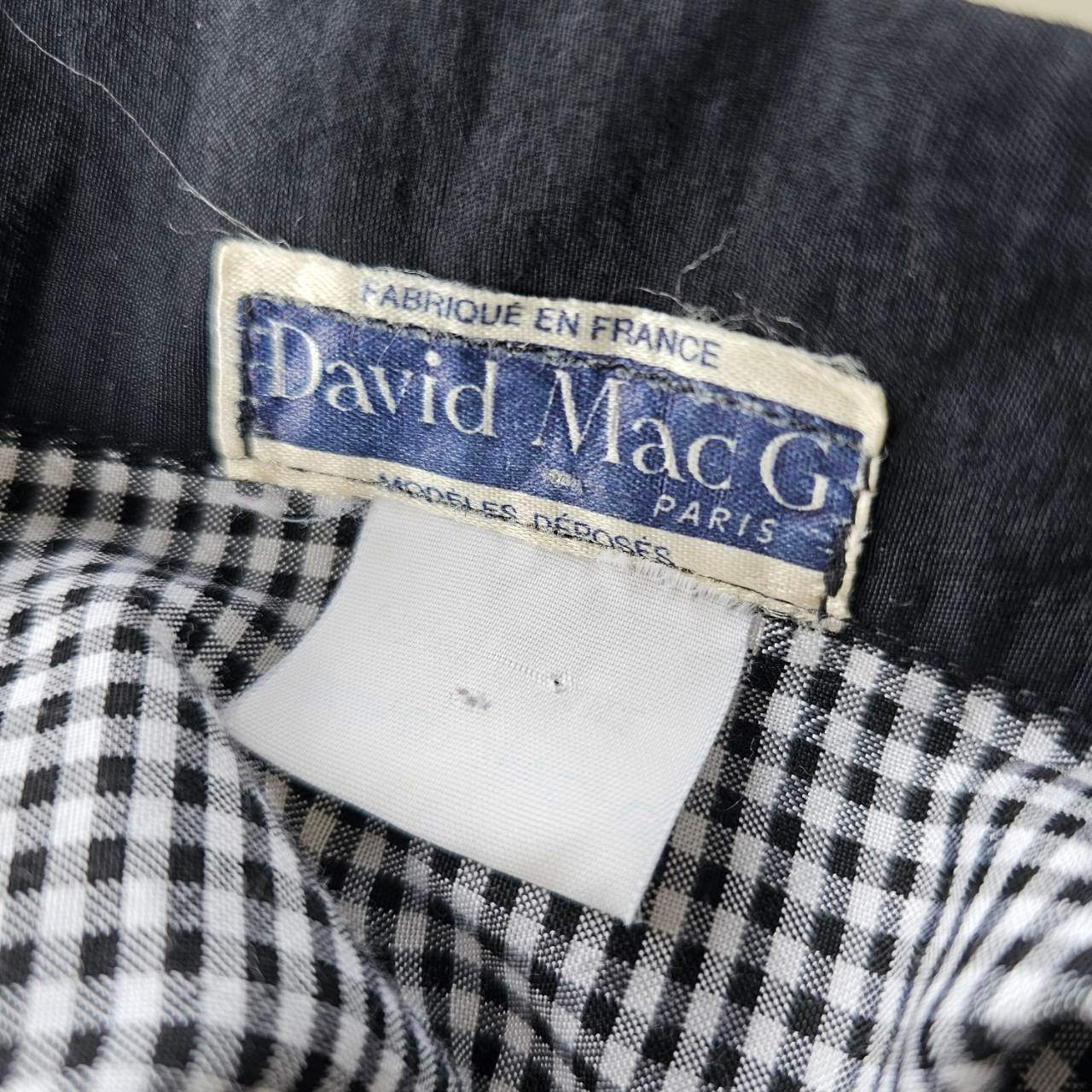 Euro vintage(ヨーロッパヴィンテージ) mono tone plaid flare sleeve blouse with black button モノトーンなチェック柄と黒ボタンのフレアスリーブブラウス 表記無し(M~L程度) ホワイト×ブラック