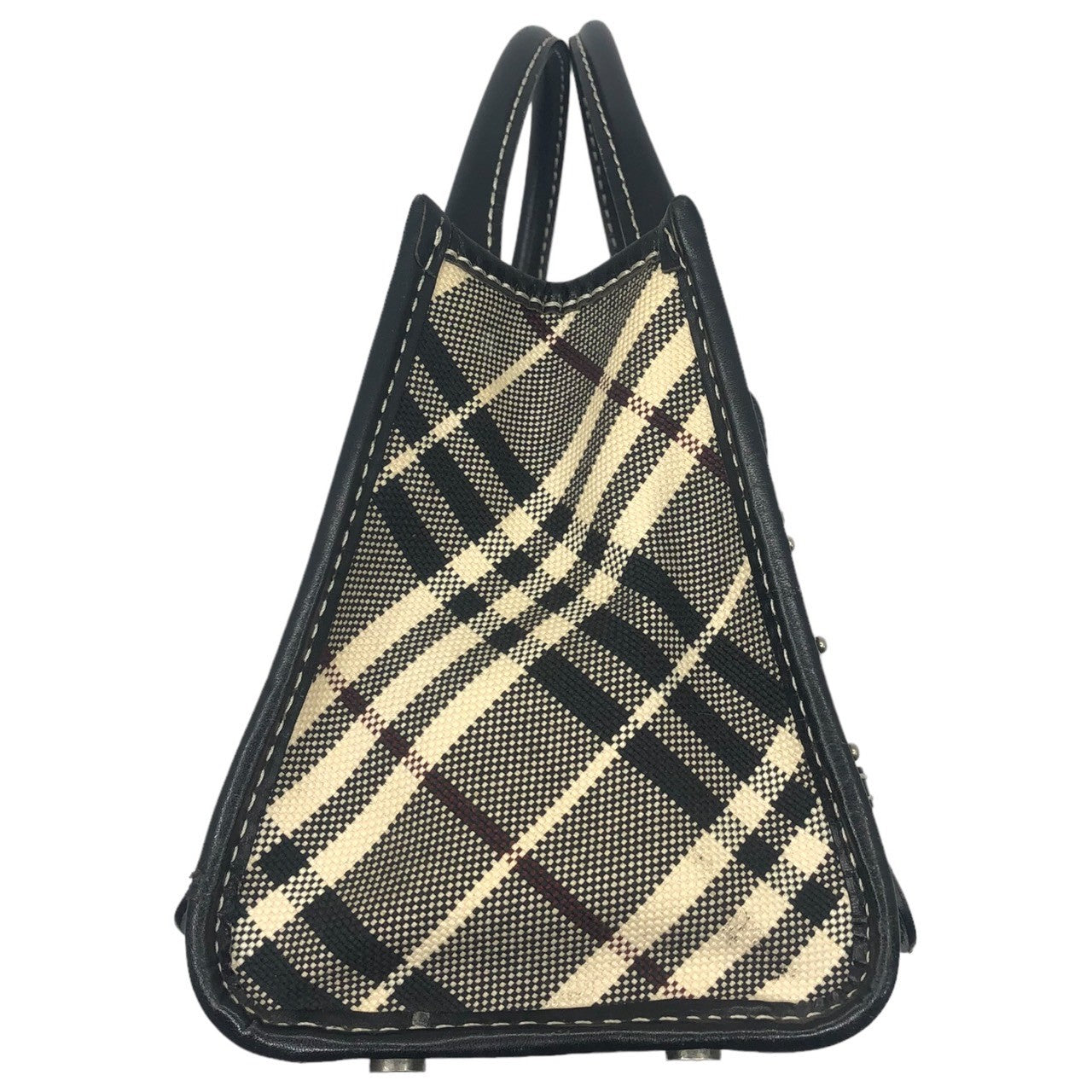 BURBERRY BLUE LABEL(バーバリーブルーレーベル) サイド ノバチェック キャンバス レザー ハンド バッグ ZA440-635-09 ネイビー×ブラック×ベージュ トート 鞄
