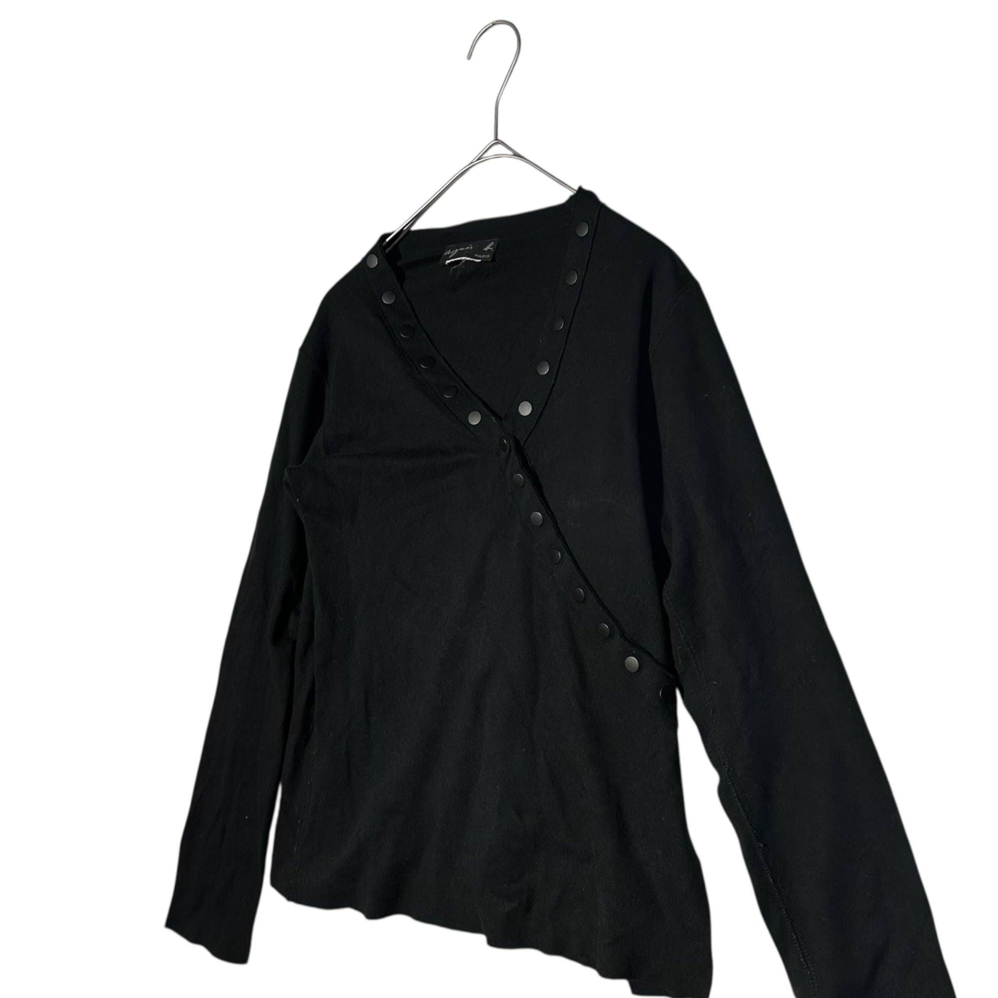 agnes b.(アニエスベー) 00's Asymmetrical Snap Button V-Neck Cut and Sewn アシンメトリー スナップ ボタン Vネック カットソー 表記無(M程度) ブラック Y2K ピチT