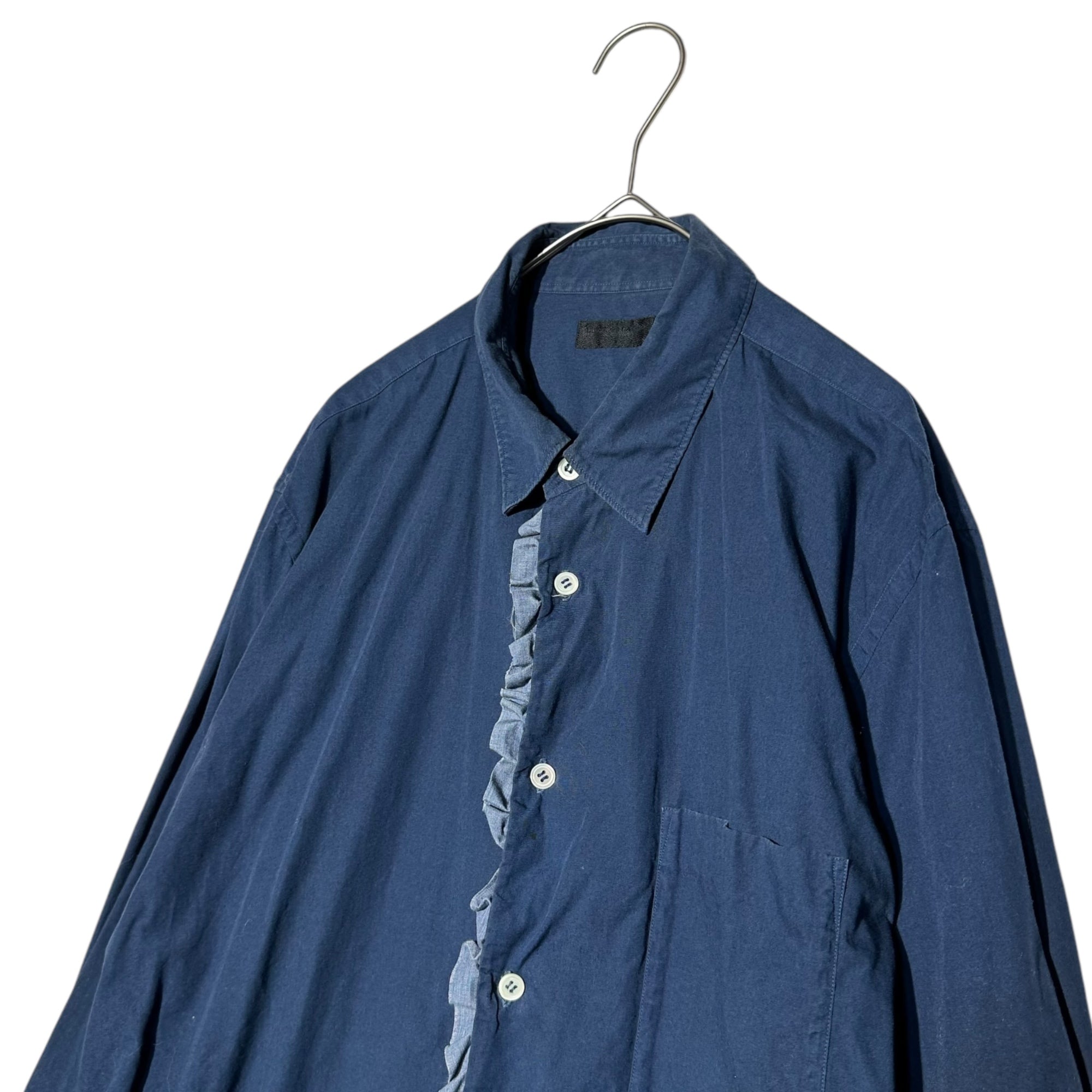COMME des GARCONS HOMME PLUS(コムデギャルソンオムプリュス) 99SS vintage center ruffle long sleeve shirt ヴィンテージ センター フリル 長袖シャツ PB-100080 表記無し ネイビー AD1998 フリル期 稀少品