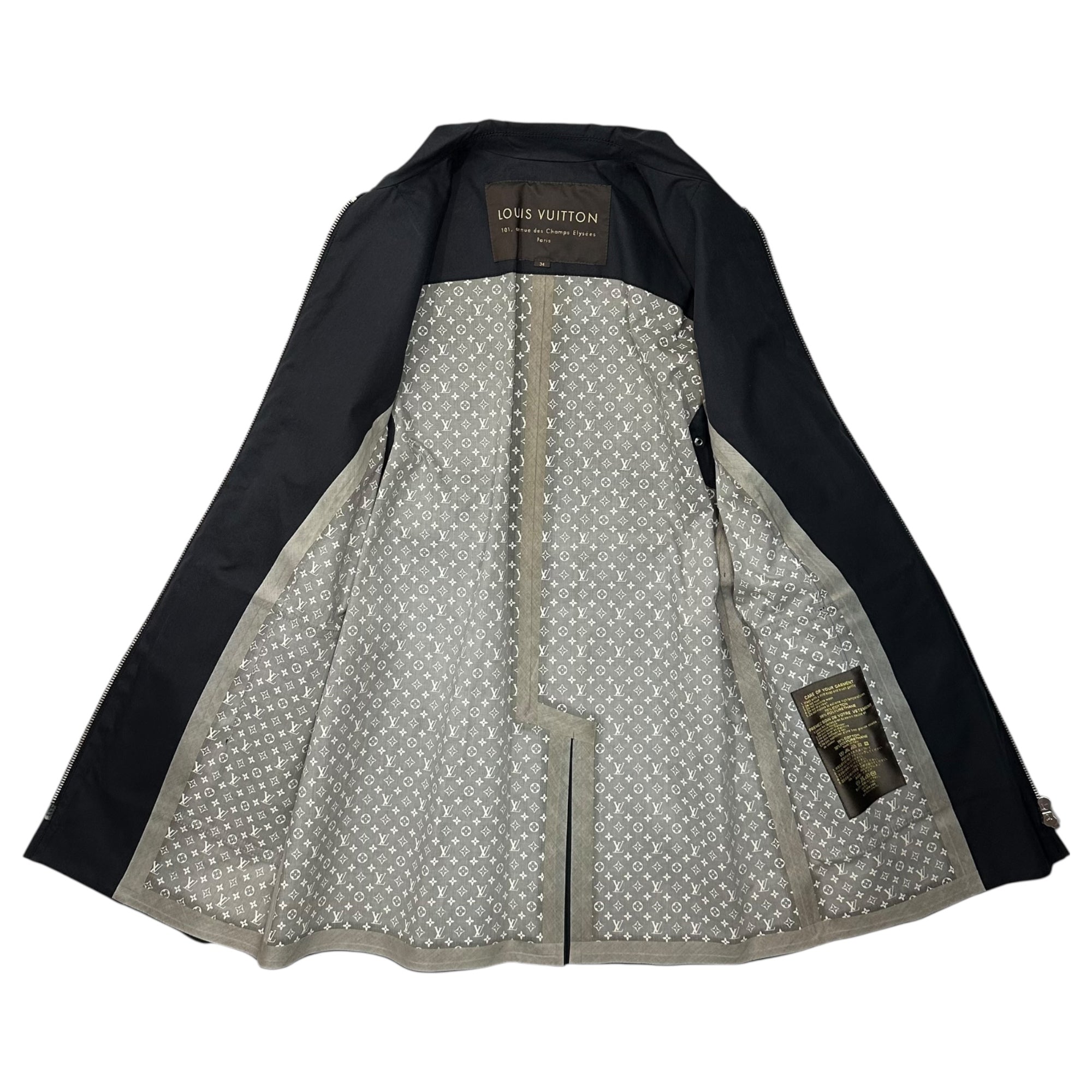 LOUIS VUITTON(ルイヴィトン) Monogram Zip-Up Coated Coat モノグラム ジップアップ ゴム引き コート 34(XS~S程度) ブラック ベルテッド マッキントッシュ ゴム引き