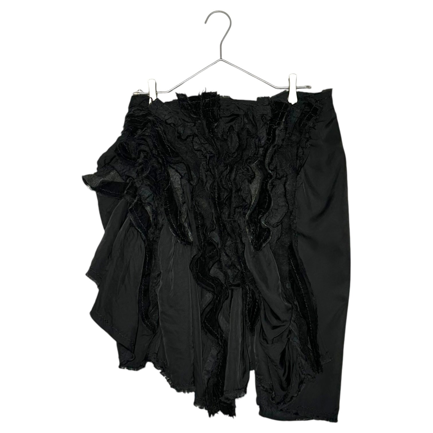 tricot COMME des GARCONS(トリココムデギャルソン) 05AW Mixed Material Lace Frill Wrap Skirt 異素材 レース フリル ラップ スカート TP-S024 FREE ブラック キュプラ アーカイヴ