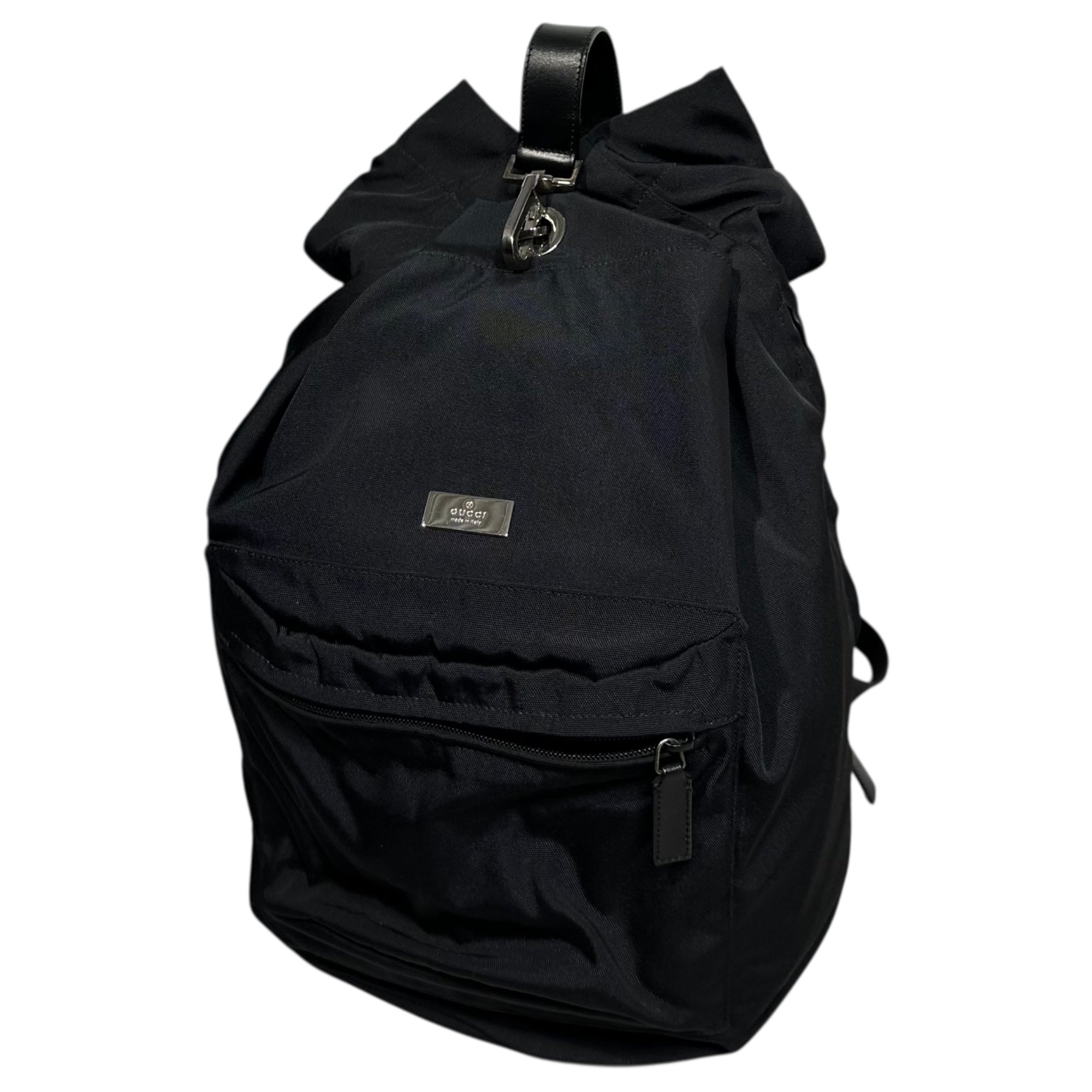 GUCCI(グッチ) Nylon Leather Jackie Drawstring Backpack ナイロン レザー ジャッキー 巾着 リュック 019・0585 ブラック OLD リュックサック デイパック