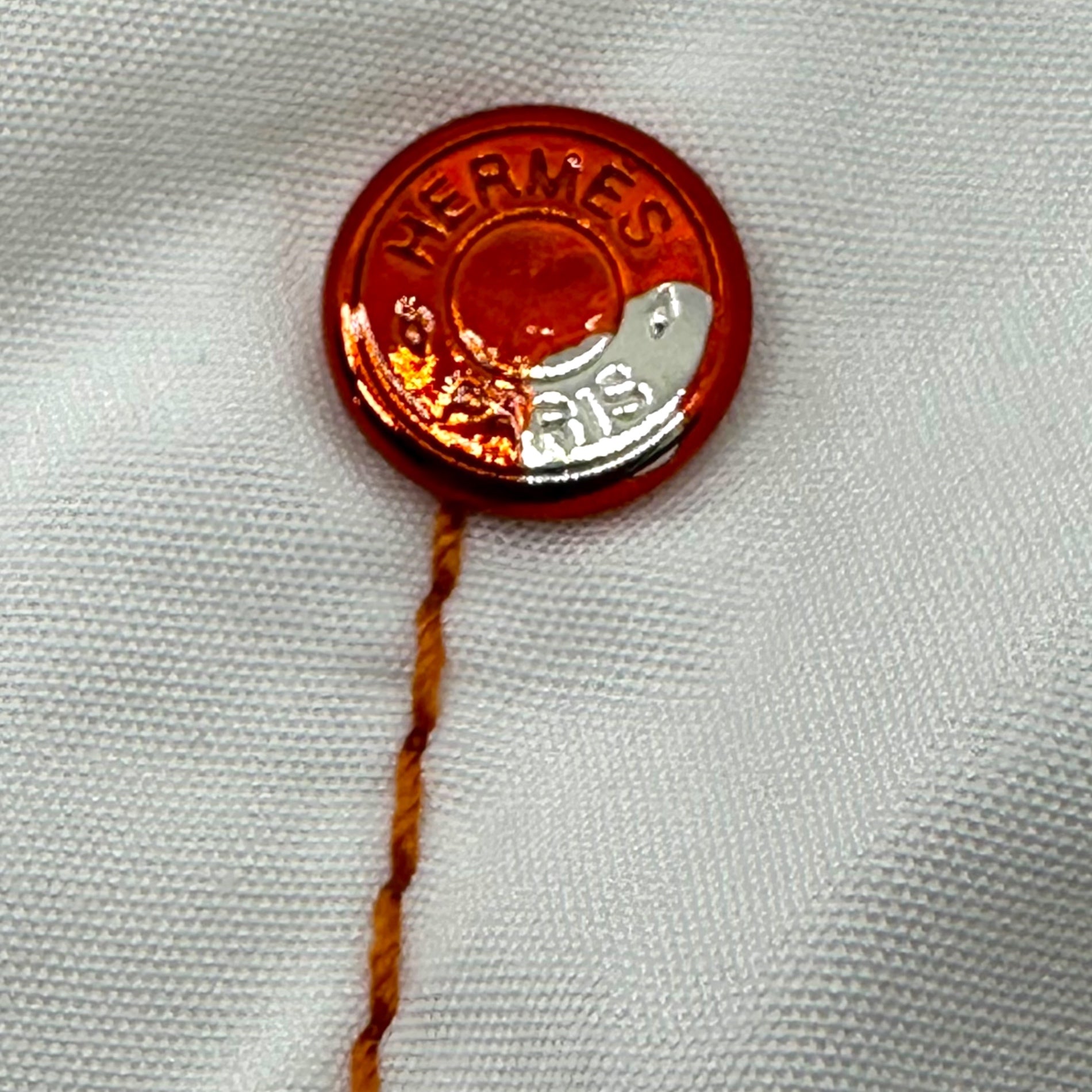 HERMES(エルメス) Sellier Button Orange Stitching Regular Collar Ribbed Long Sleeve Shirt セリエ ボタン オレンジステッチ レギュラーカラー 比翼 長袖 シャツ 43/17 ホワイト×オレンジ フランス製 エルメスジャポンタグ