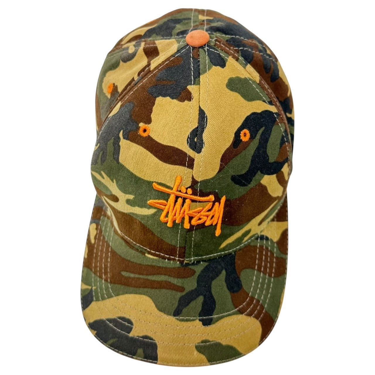 STUSSY(ステューシー) 90's Camouflage Cap 90年代 カモフラ キャップ L-XL ベージュ×カーキ×オレンジ STUSSY hats 90年代~