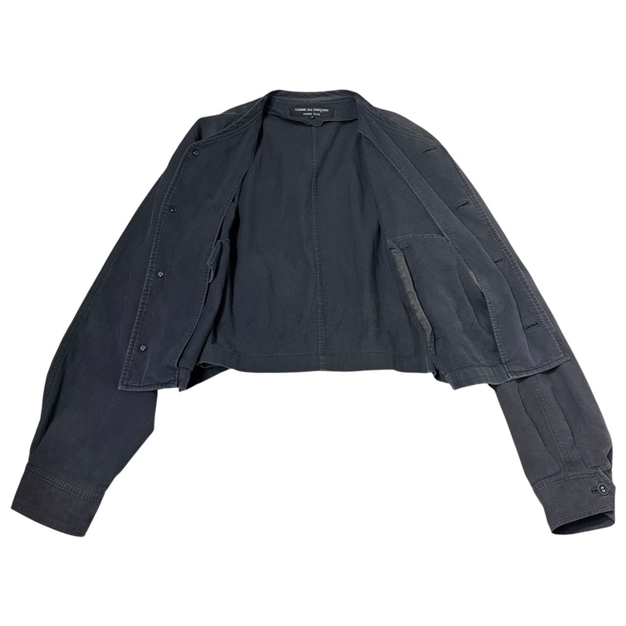 COMME des GARCONS HOMME PLUS(コムデギャルソンオムプリュス) 80's Short length collarless 4 button jacket 80年代 ショート丈 ノーカラー 4ボタン ジャケット 本人期 川久保玲 FREE ブラック