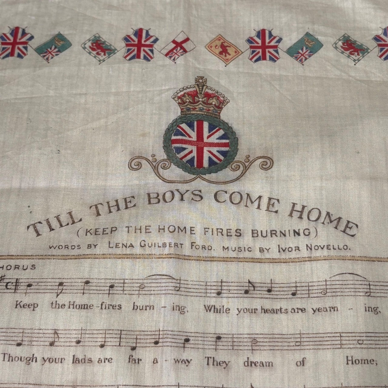 VINTAGE(ヴィンテージ) 1910's WW1 Allied Wars Printed Bandana 第一次世界大戦 プリント バンダナ ベージュ 1910年代 アンティーク TILL THE BOYS HOME