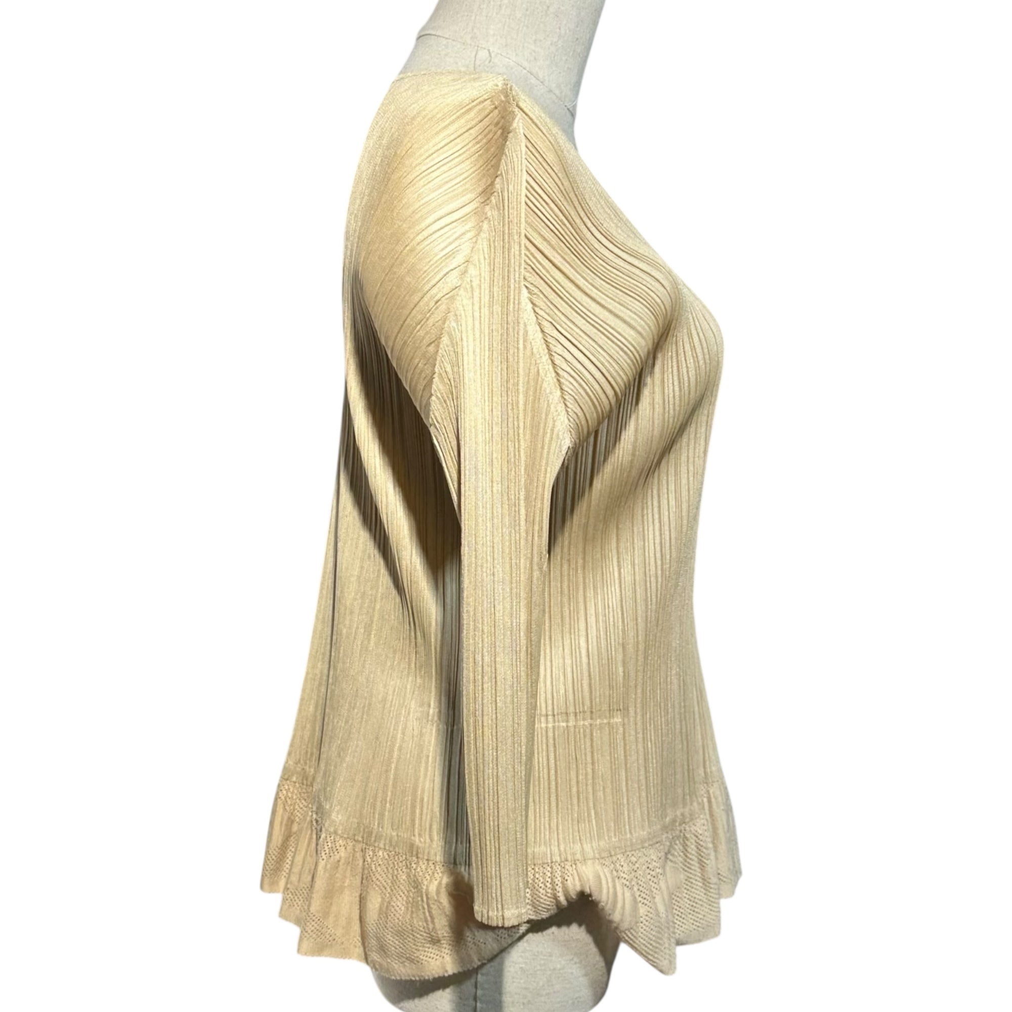 PLEATS PLEASE(プリーツプリーズ) Mesh switch pleated long-sleeved cut-and-sewn shirt メッシュ切替 プリーツ 長袖 カットソー PP73-JK635 4(XL程度) アイボリー