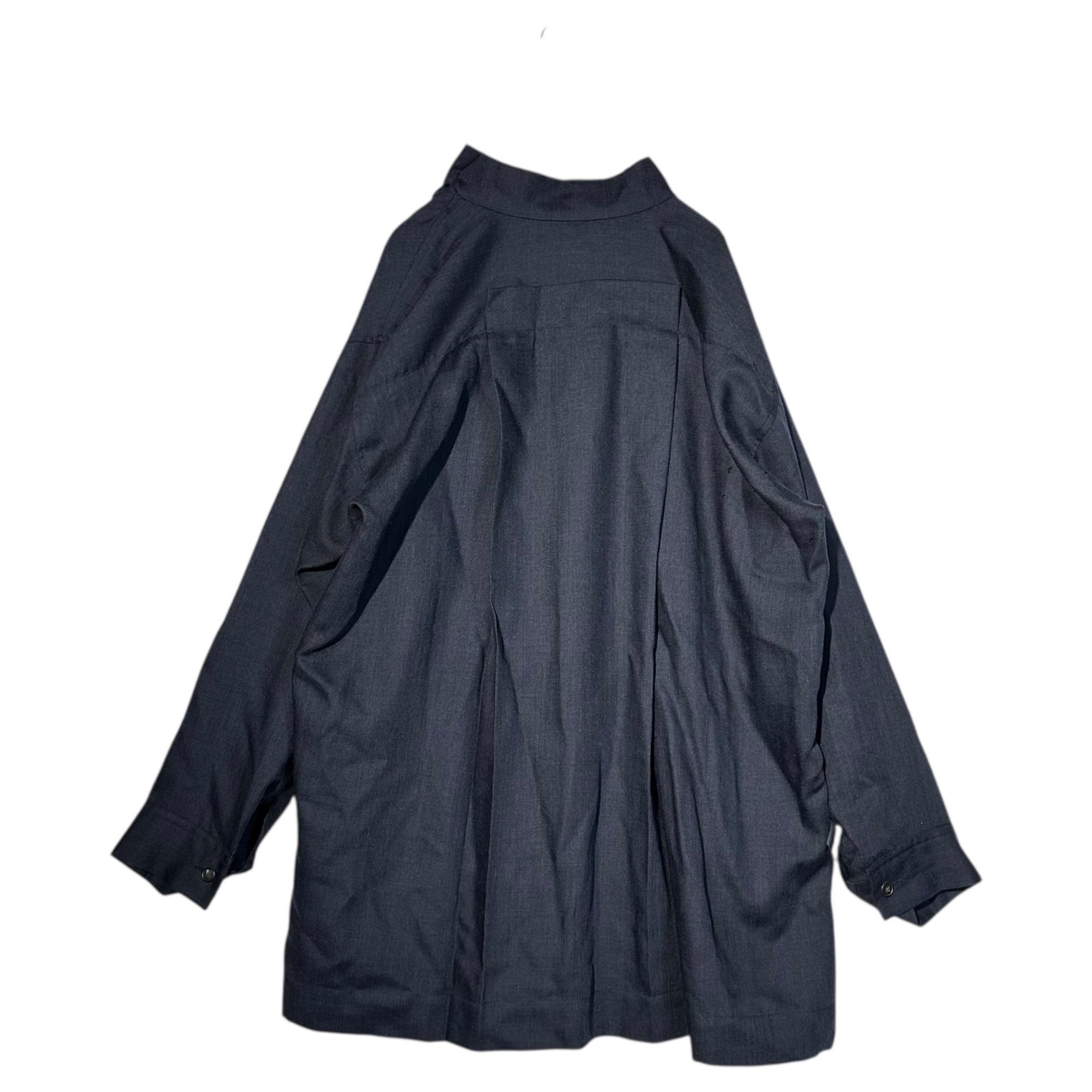 ISSEY MIYAKE(イッセイミヤケ) 70~80's Gathered neck wide-silhouette wool smock shirt ギャザーネック ワイドシルエット ウール スモック シャツ 70年代~80年代 JG14850 FREE ネイビー 初期生産品 稀少