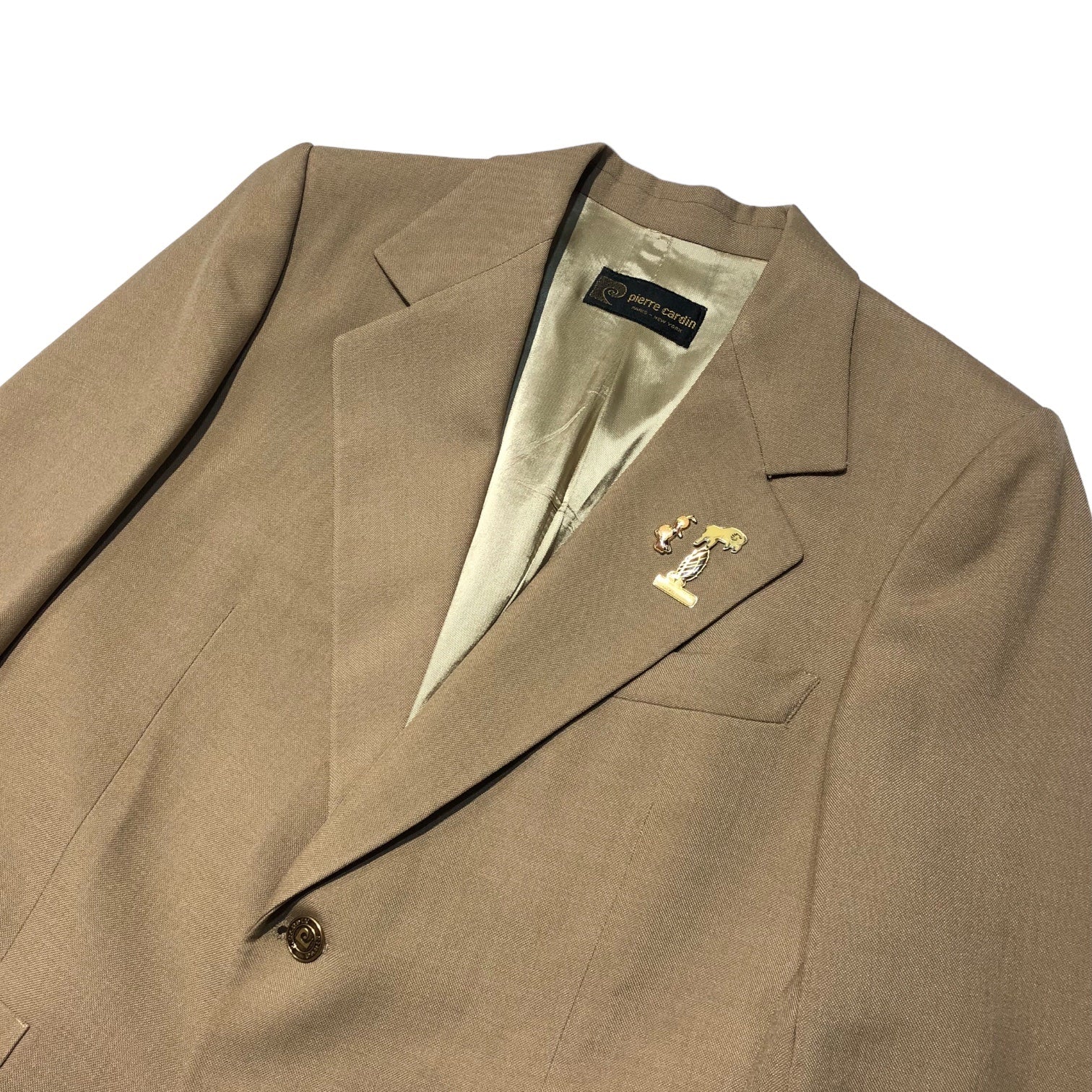 Pierre Cardin(ピエールカルダン) 70's gold button blazer setup suit 金ボタン ブレザー セットアップ スーツ 表記無し(M-L程度) ベージュ 70年代 ヴィンテージ テーラード ジャケット セミフレア スラックス パンツ 1970年8月製造