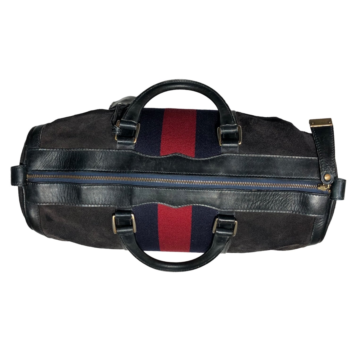 GUCCI(グッチ) 80's vintage suede boston bag ヴィンテージ スウェード ボストン バッグ シェリーライン ブラック×レッド×ネイビー OLD ハンド